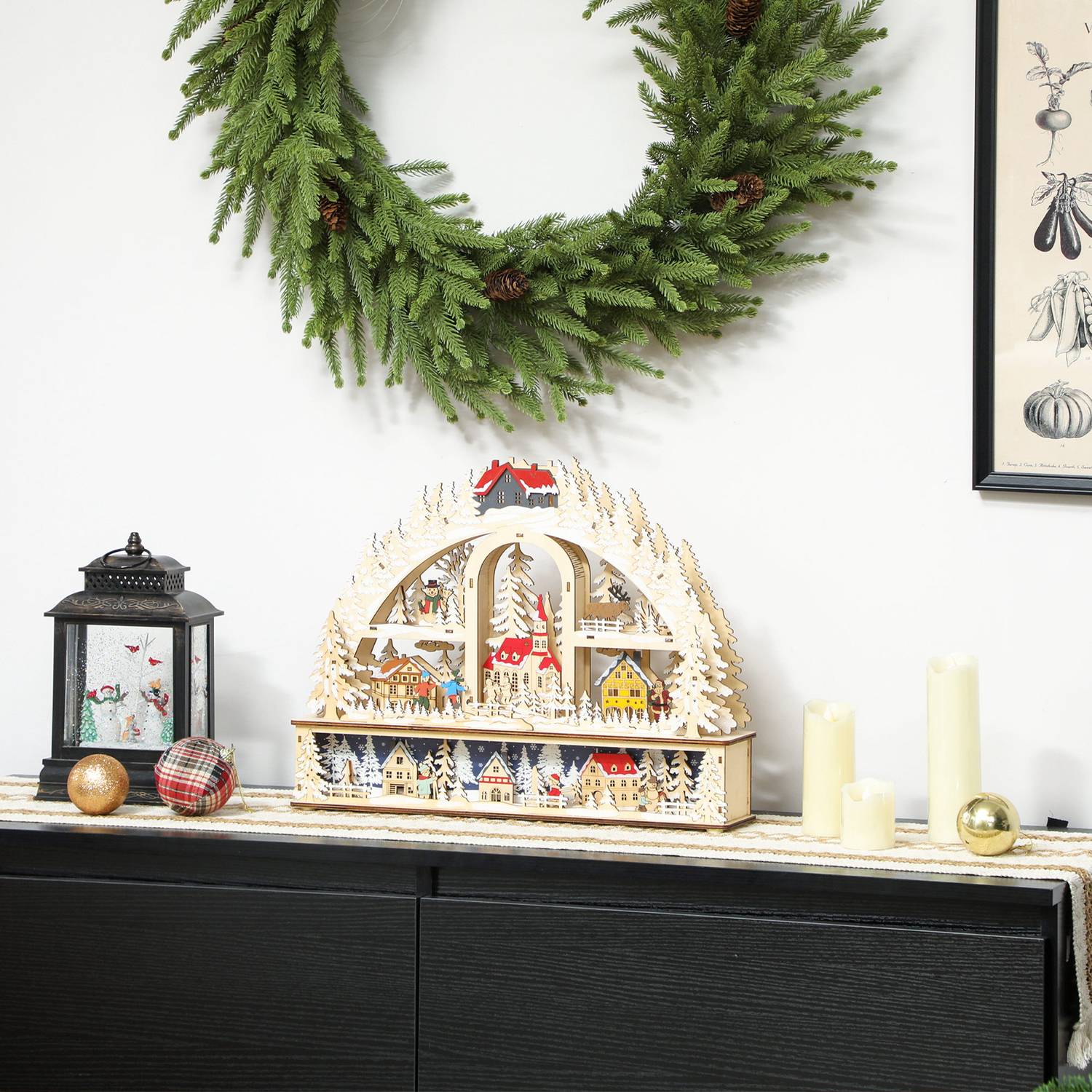 Julby med LED-ljus, 45 cm, trä