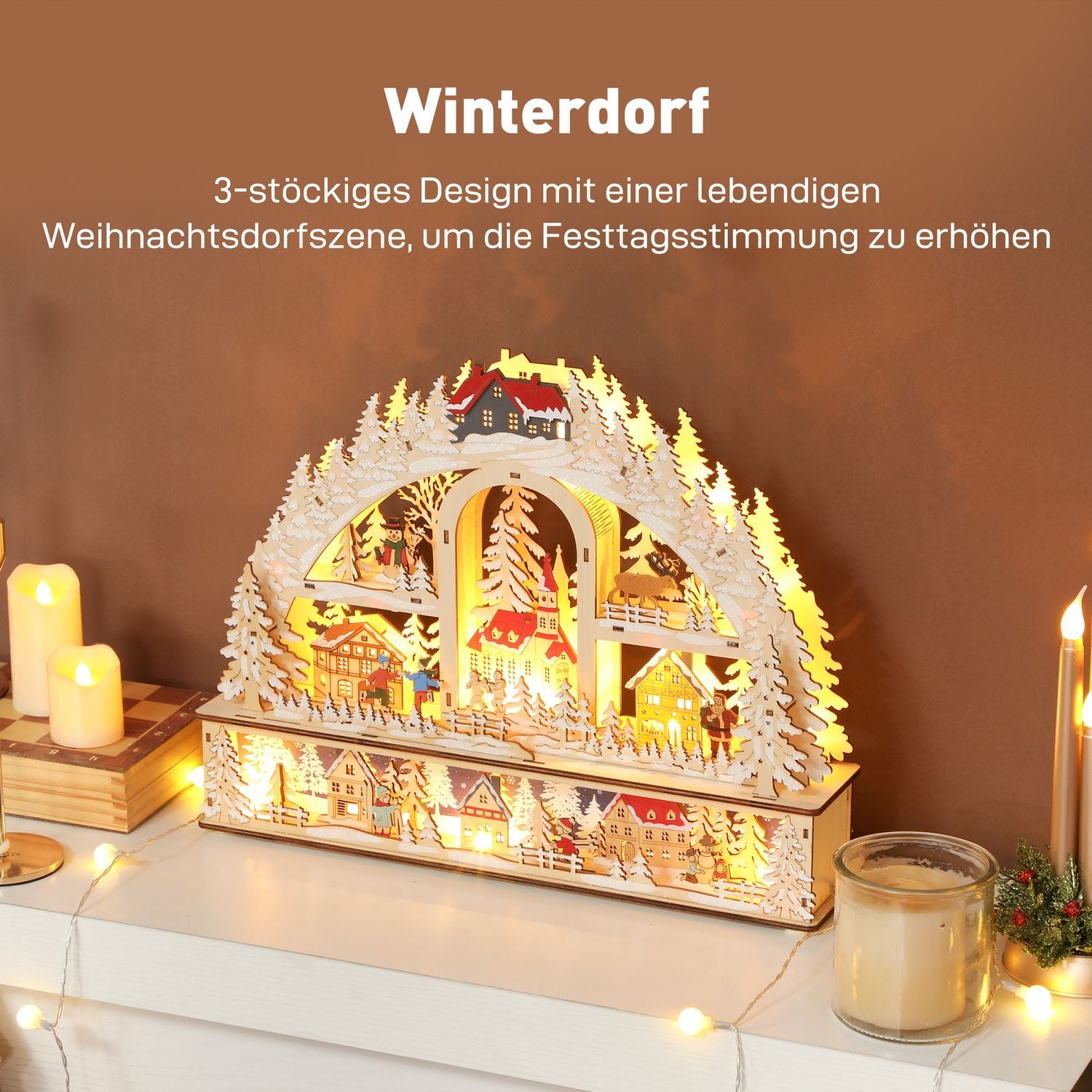 Julby med LED-ljus, 45 cm, trä