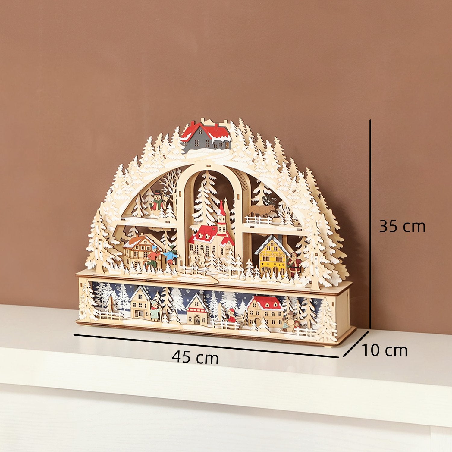 Julby med LED-ljus, 45 cm, trä