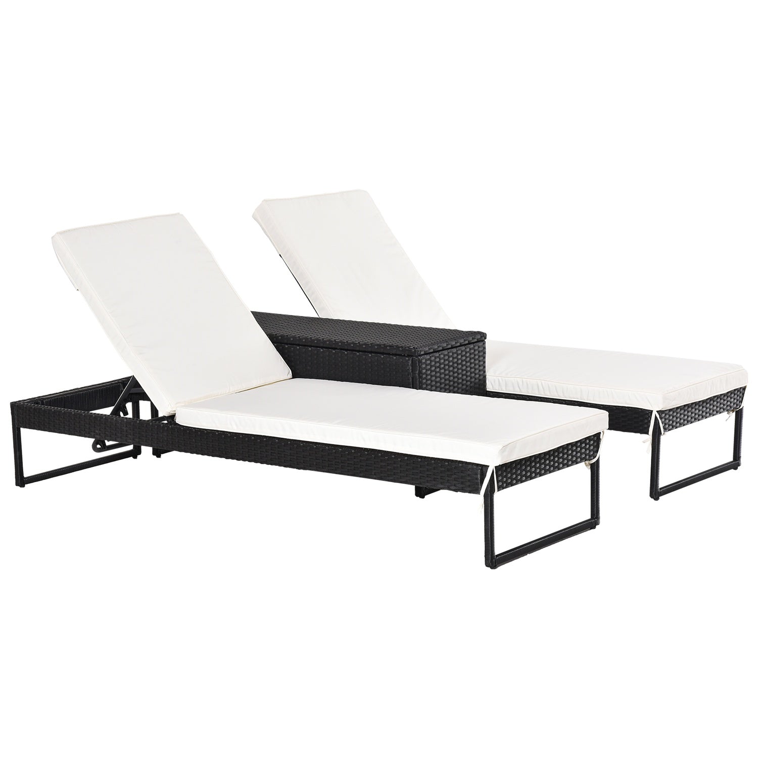 Justerbar 3-delad solstolsset med bord – rotting & metall