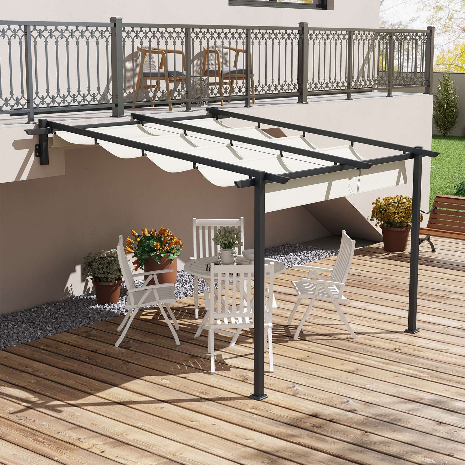 Justerbar 3 x 3m Pergola Gazebo Canopy för uteplats och trädgård