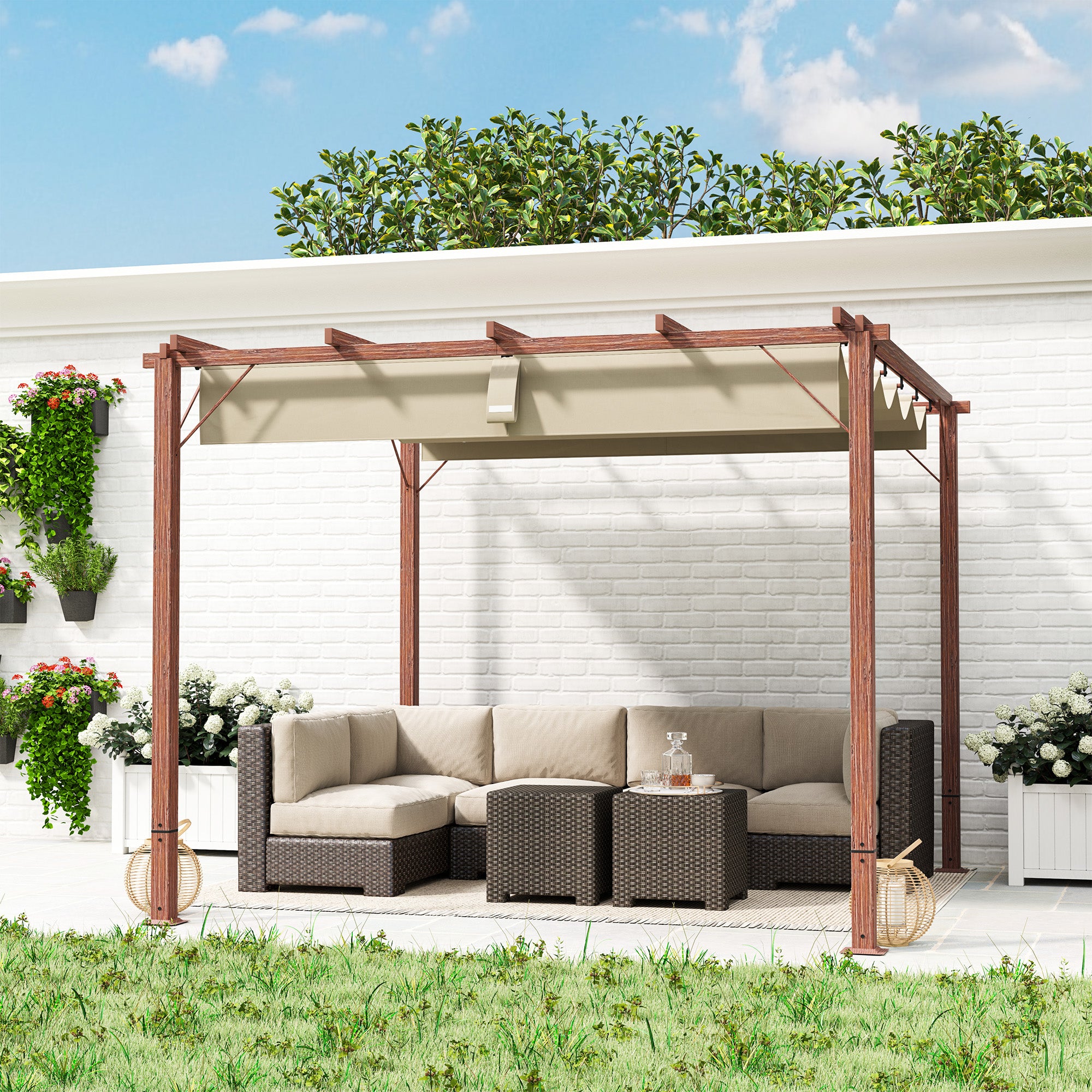 Justerbar 3x3m pergola, aluminiumram, UPF30+ skärm