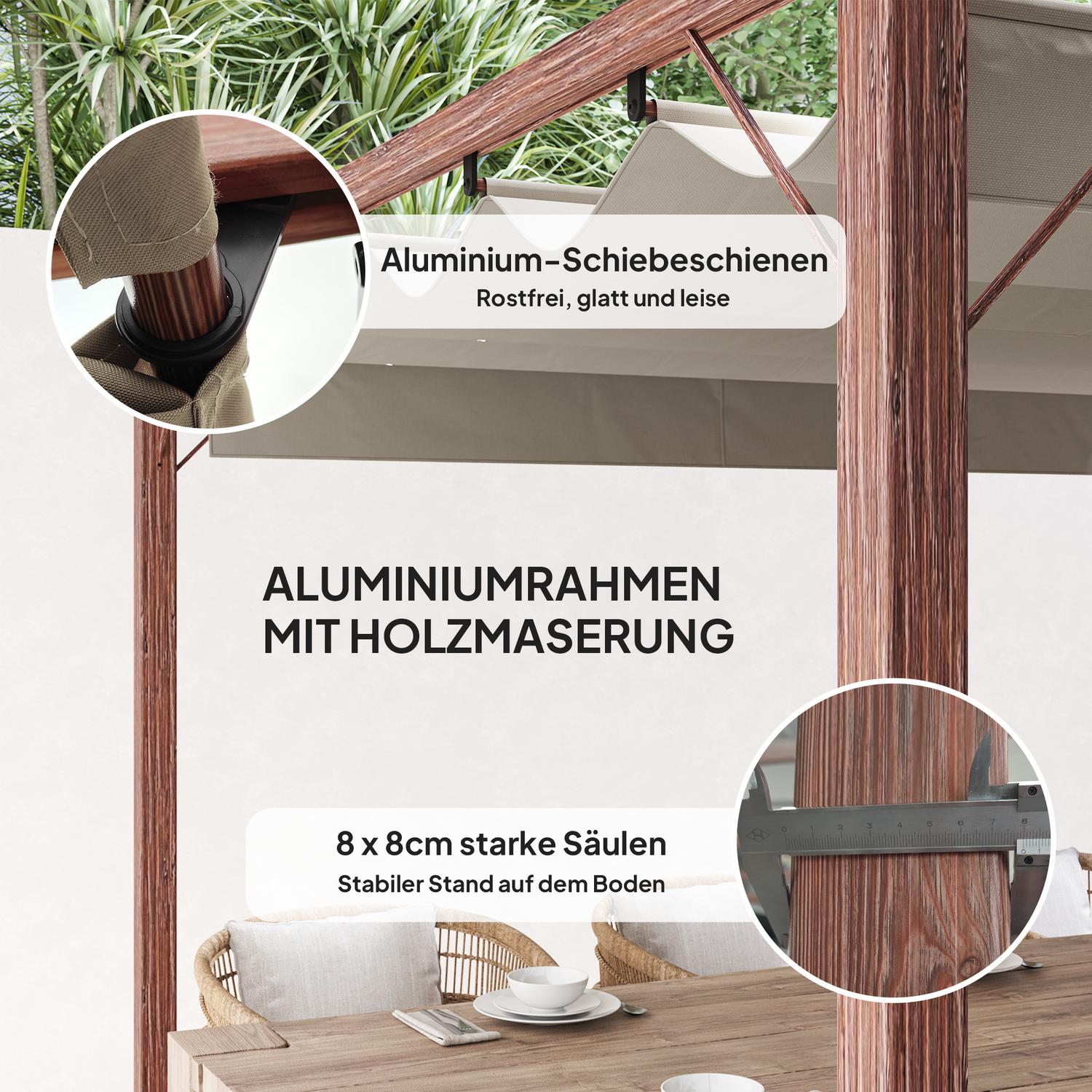 Justerbar 3x3m pergola, aluminiumram, UPF30+ skärm