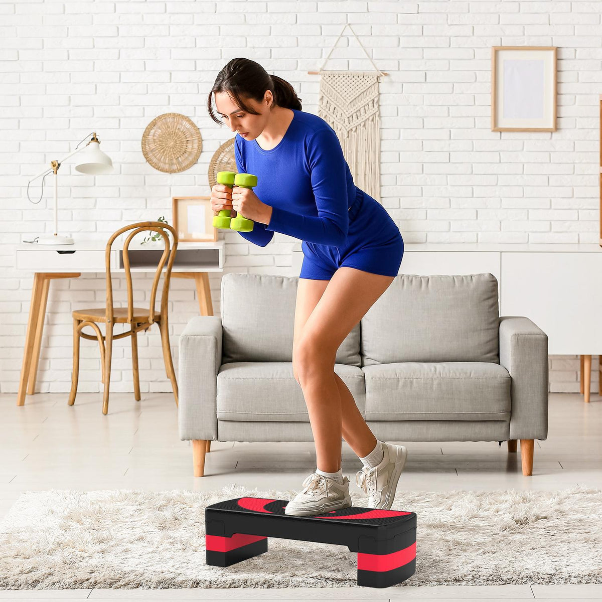 Justerbar aerobic stepper – 3 høyder for fitness, rød