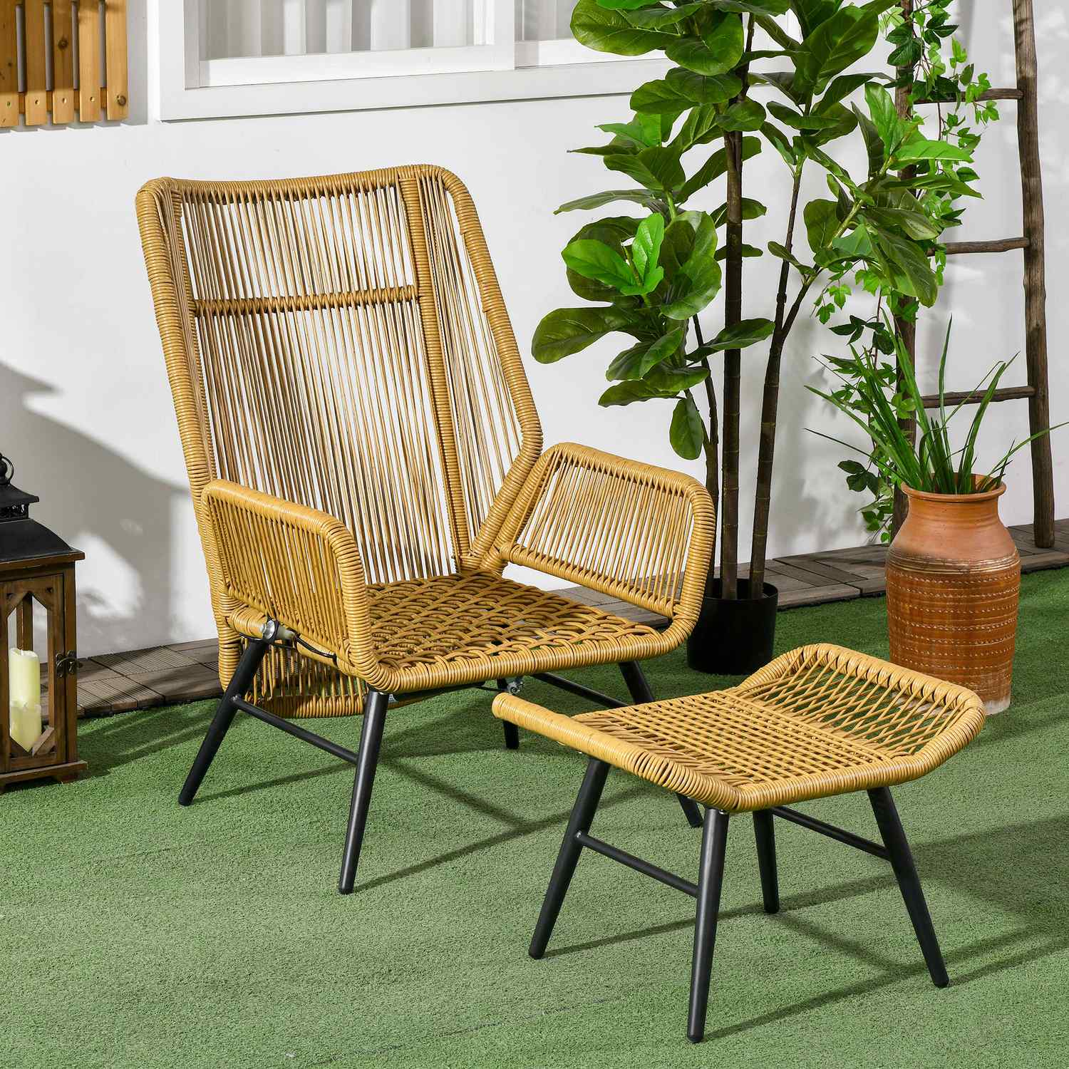 Justerbar Rattan Relax Stolset med kudde – utomhusbruk
