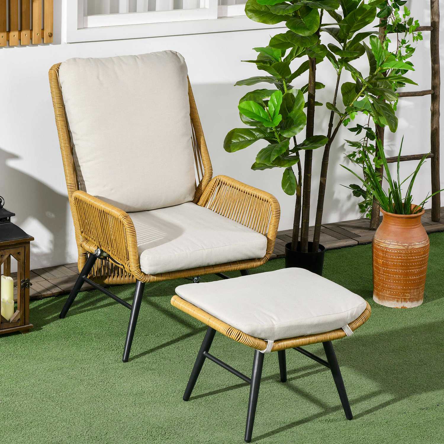 Justerbar Rattan Relax Stolset med kudde – utomhusbruk