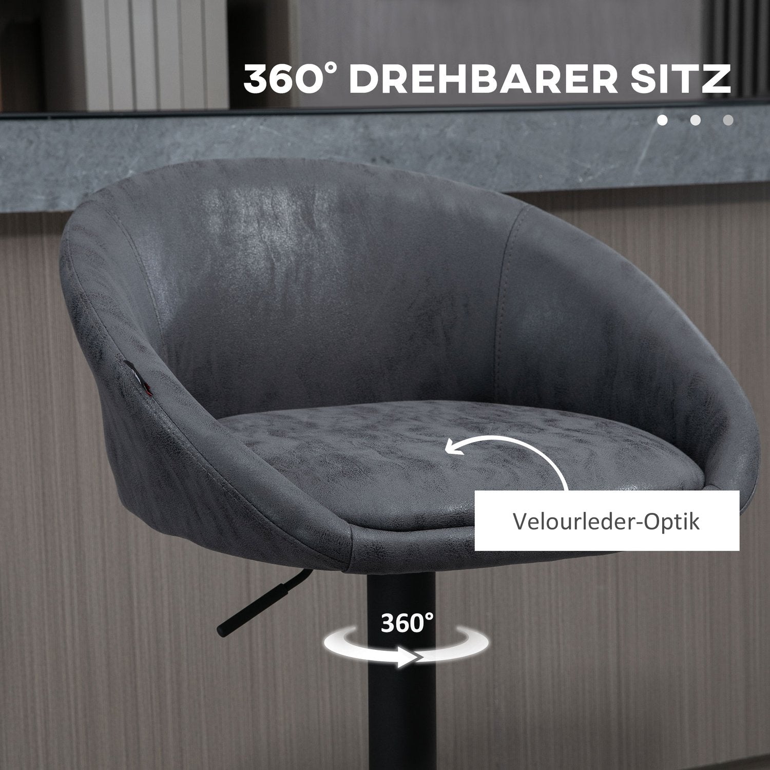 Justerbara barstolar i grå konstläder med armstöd, set om 2