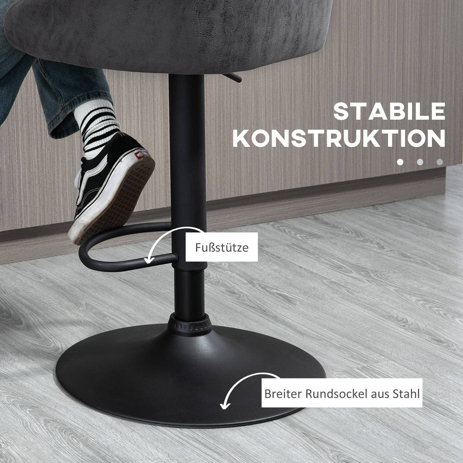 Justerbara barstolar i grå konstläder med armstöd, set om 2