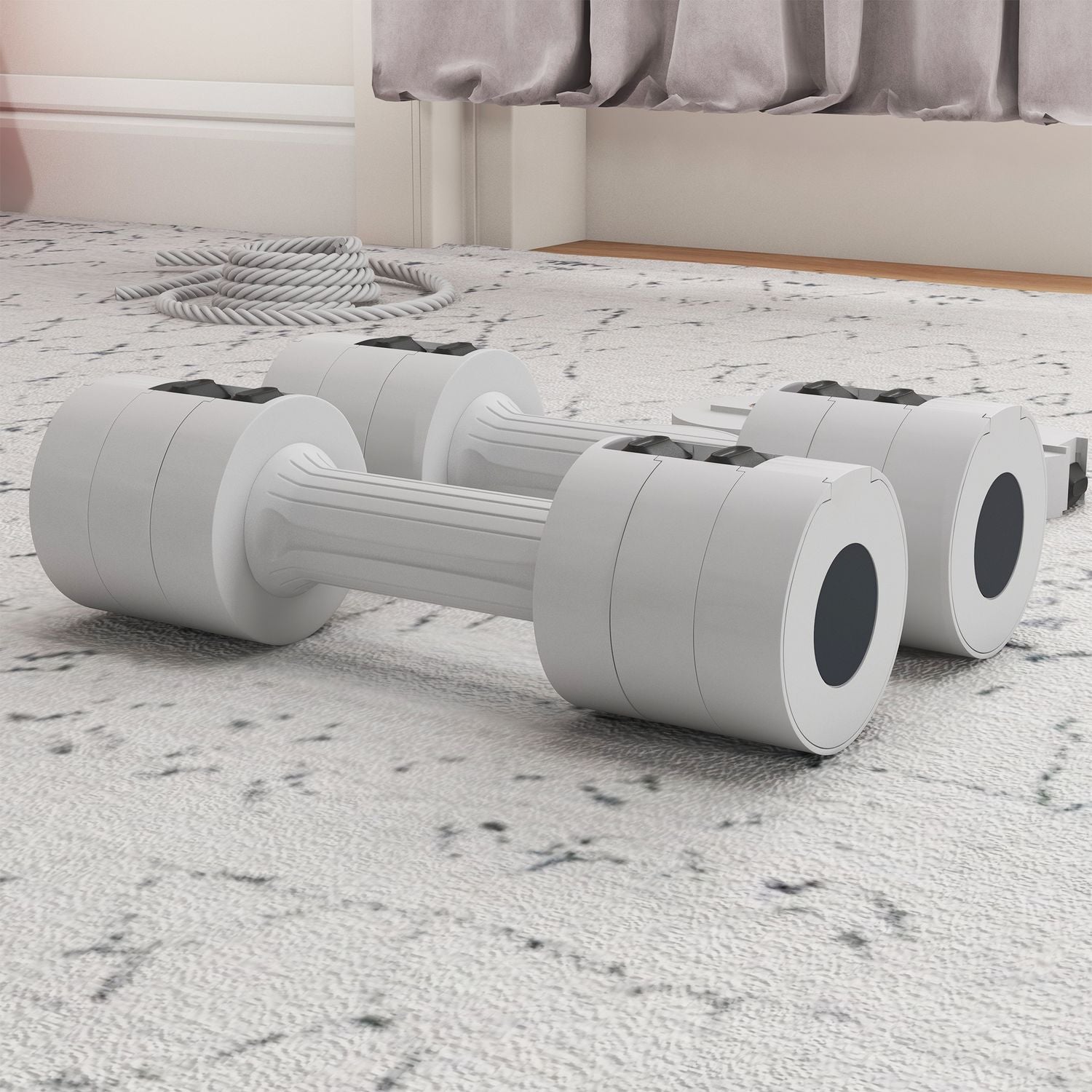 Justerbara hantlar 2 x 2,5 kg, golvvänlig, vit