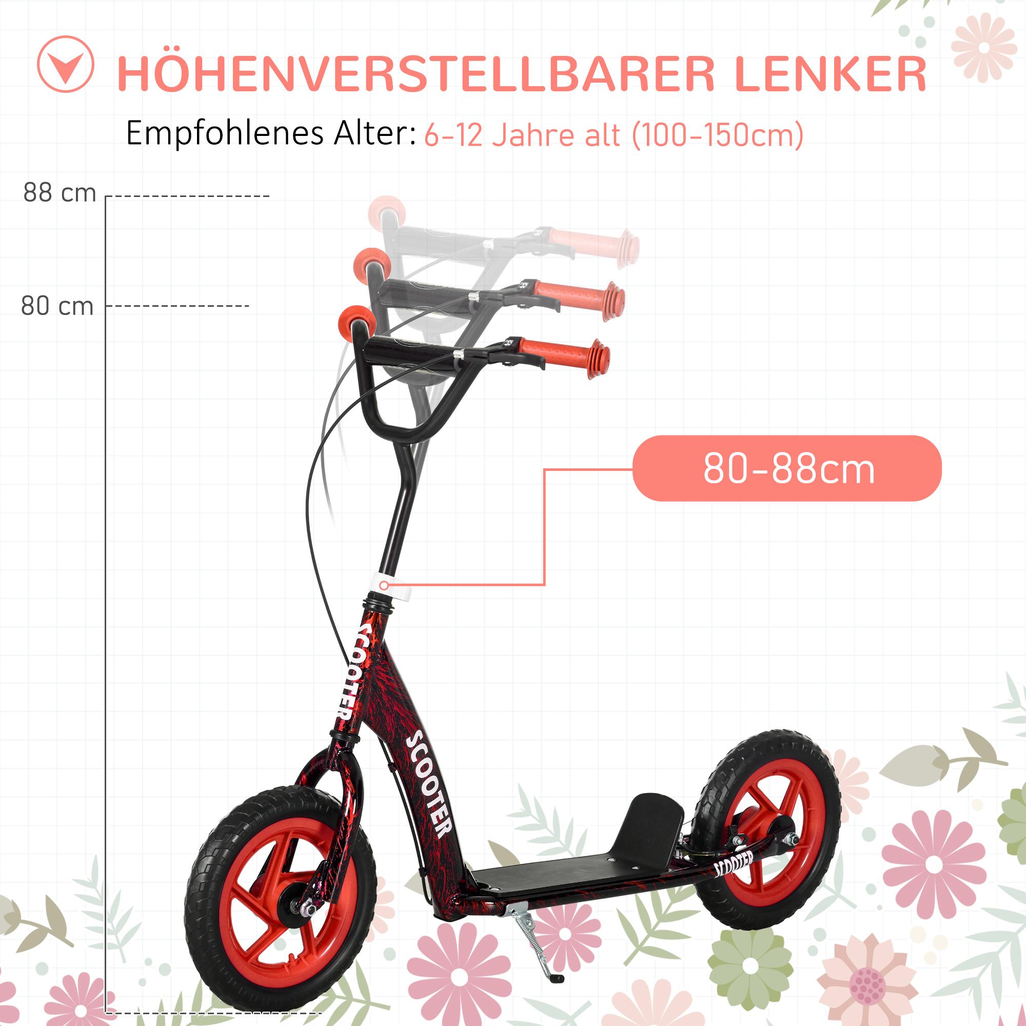 Justerbar barnsparkcykel, 2 hjul, broms, 50 kg kapacitet, röd