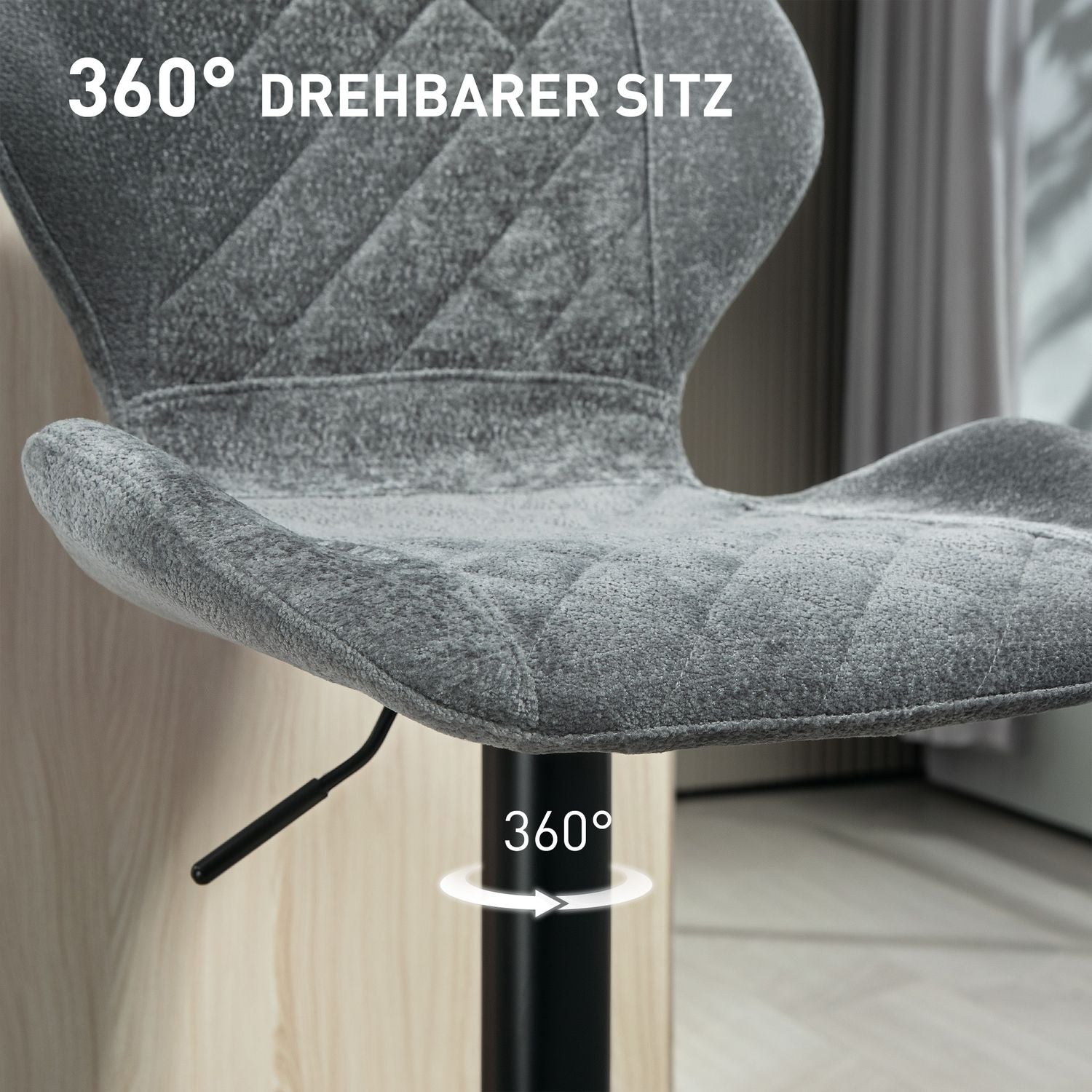 Justerbar barstol Set om 2 – stoppade grå snurrstolar