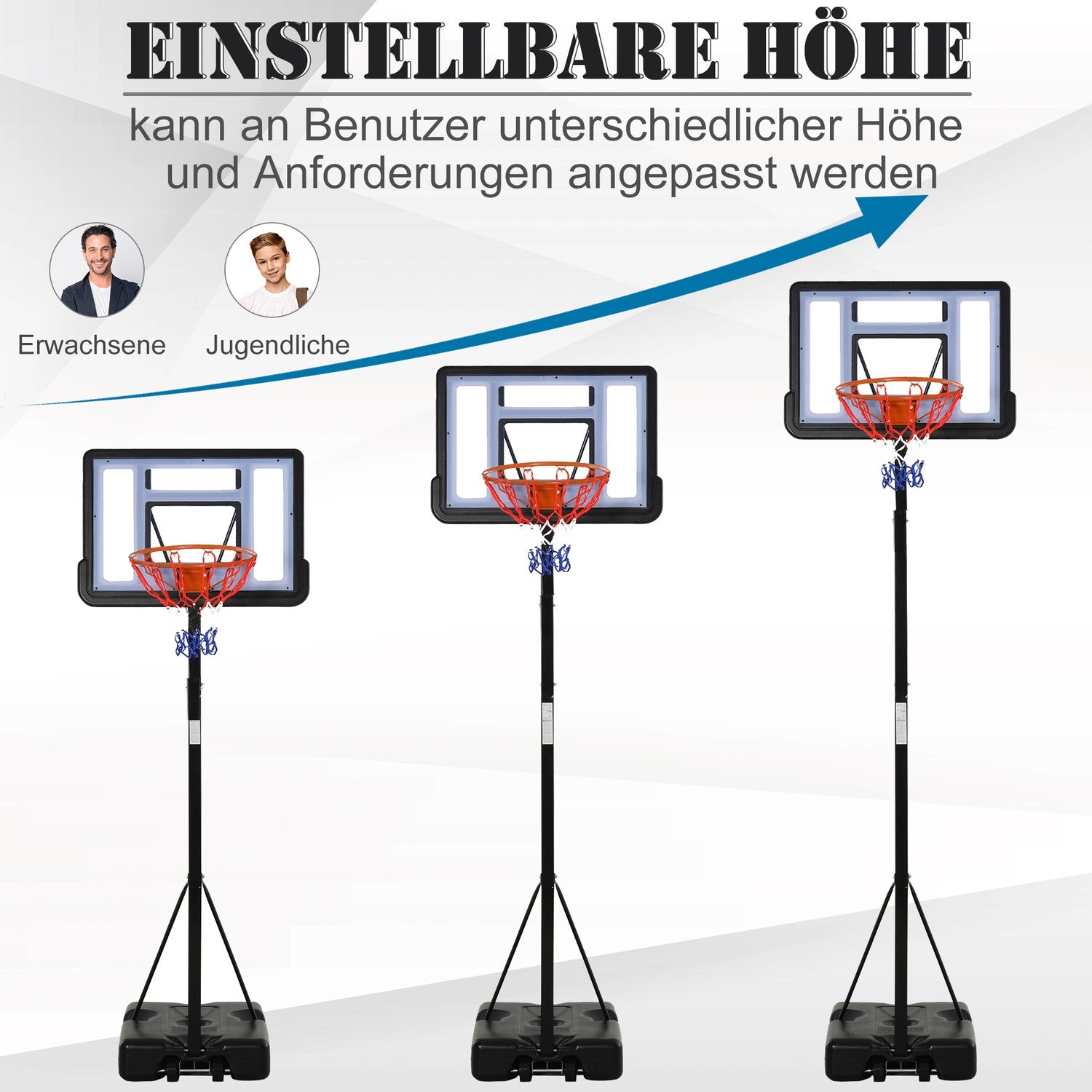 Justerbar basketbåge med stålstativ, 90–352 cm