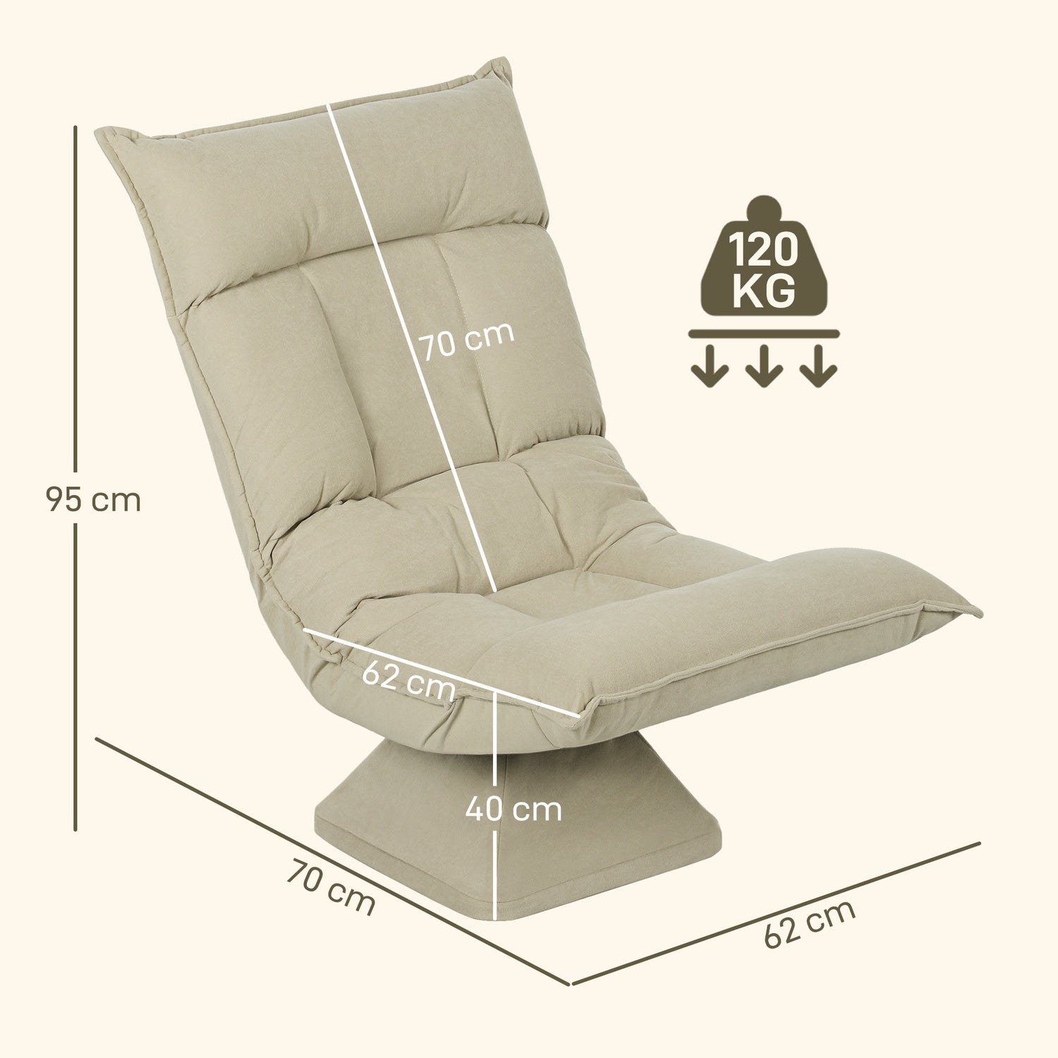 Justerbar golvstol, 360° vridbar, beige, stålram