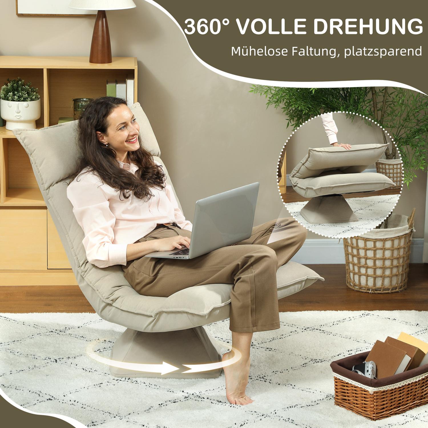 Justerbar golvstol, 360° vridbar, beige, stålram