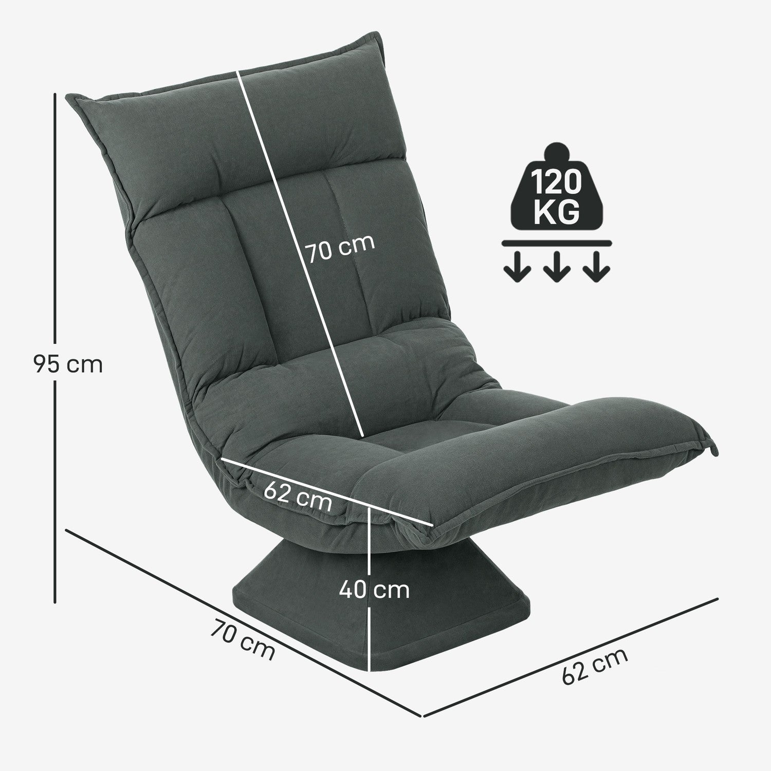 Justerbar golvstol, mörkgrå, 360° rotation