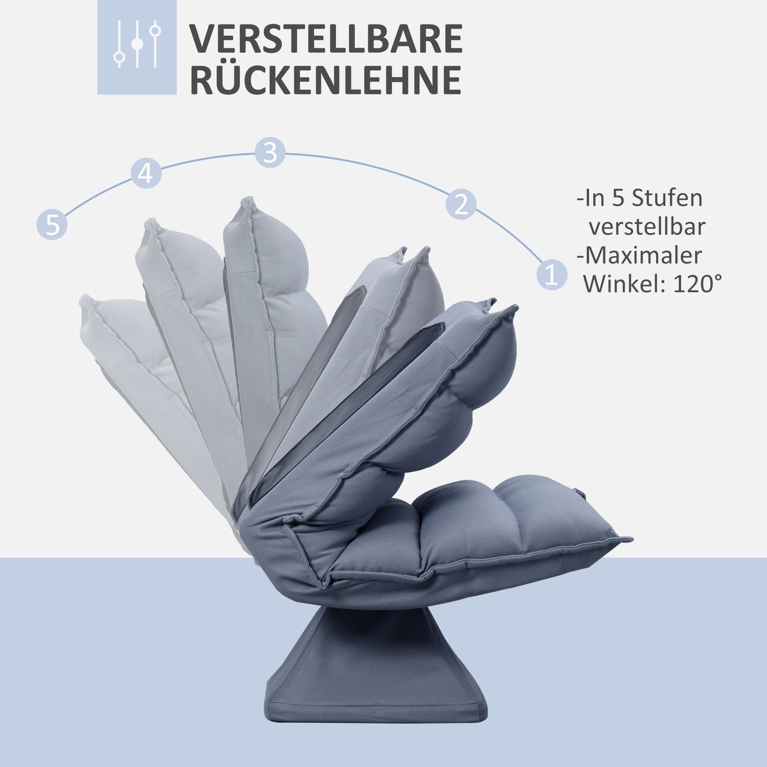 Justerbar grå golvstol, vridbar meditationssits, mikrofiber