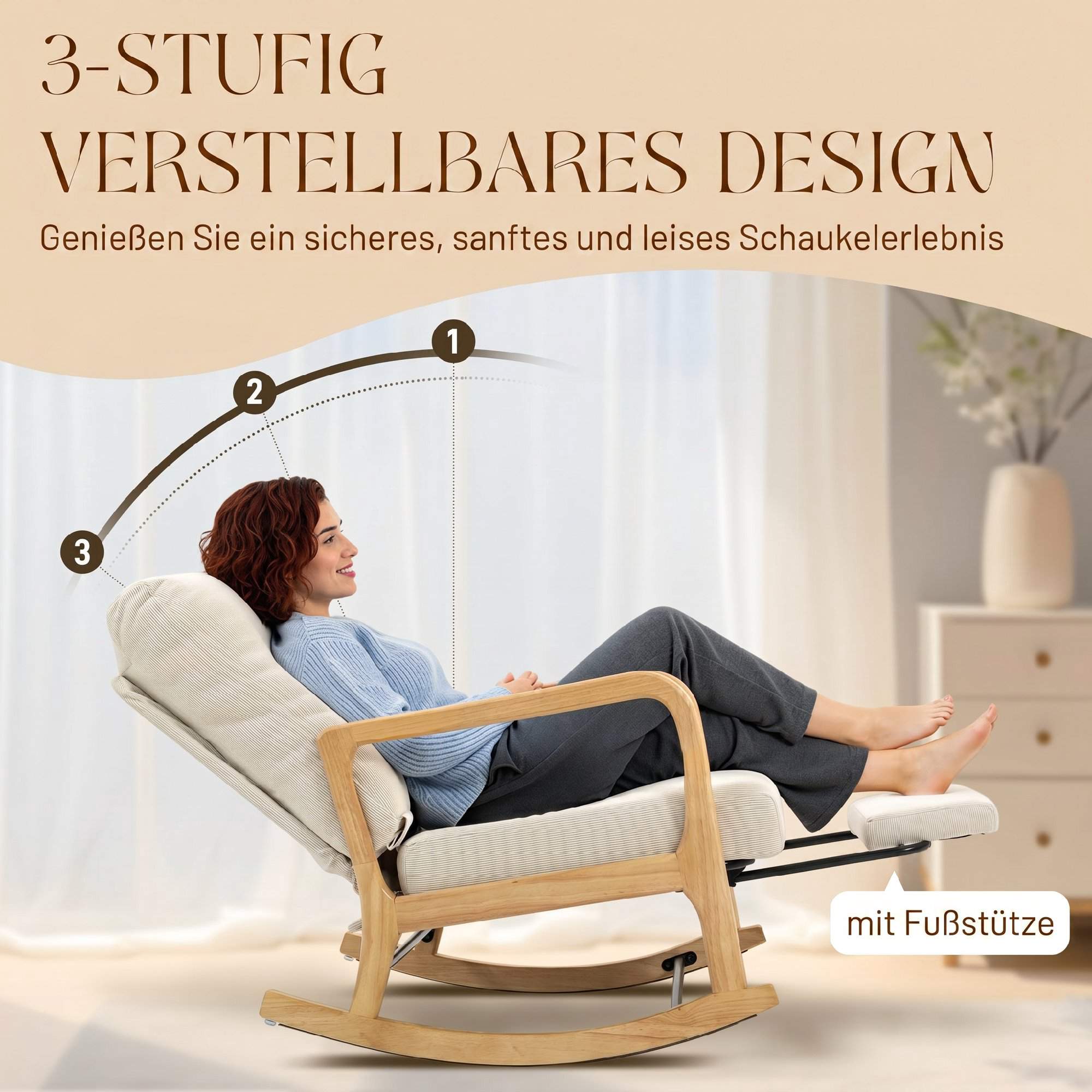 Justerbar gungstol med fotstöd, beige manchester