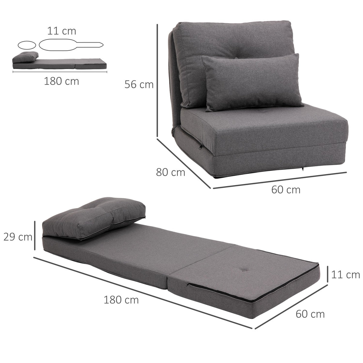 Justerbar sammenleggbar sovesofastol med puter – lin