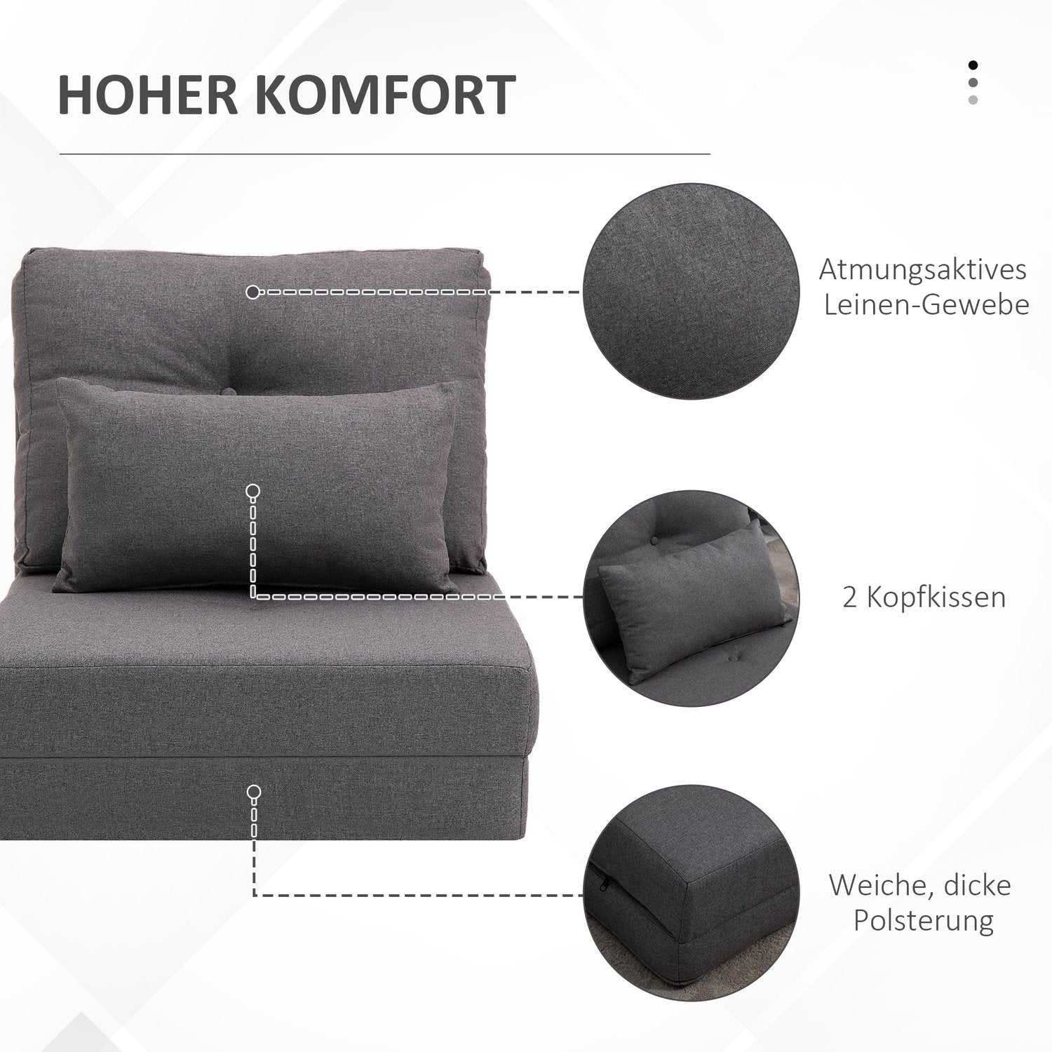 Justerbar sammenleggbar sovesofastol med puter – lin