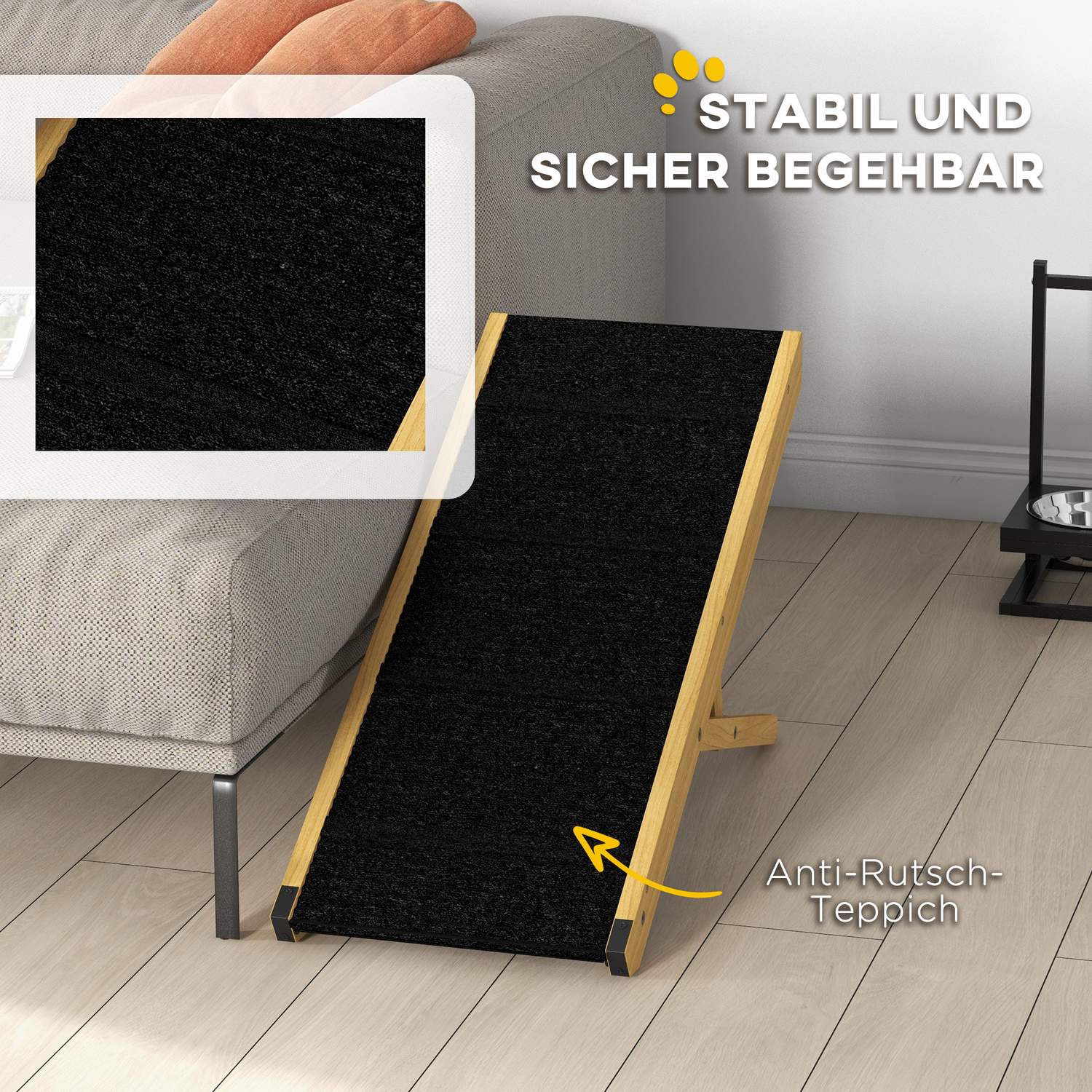 Justerbar hopfällbar hundramp, halkfri, stödjer upp till 15 kg