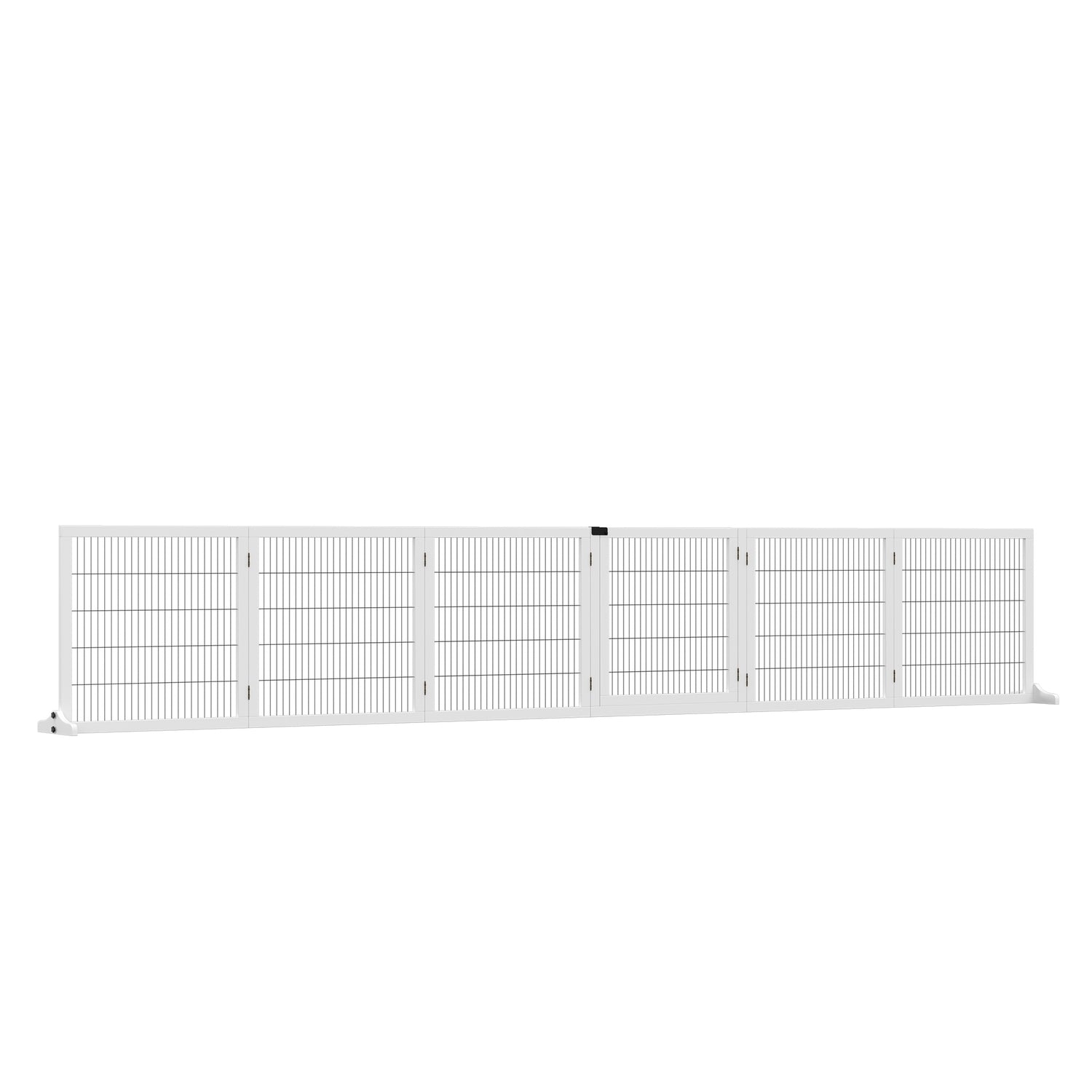 Justerbar hundgrind i trä – 6 paneler, vit, 432 x 70 cm