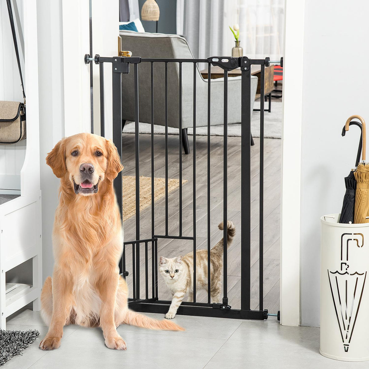 Justerbar hundegrind med autolås | 74-80x104cm, borefri, svart