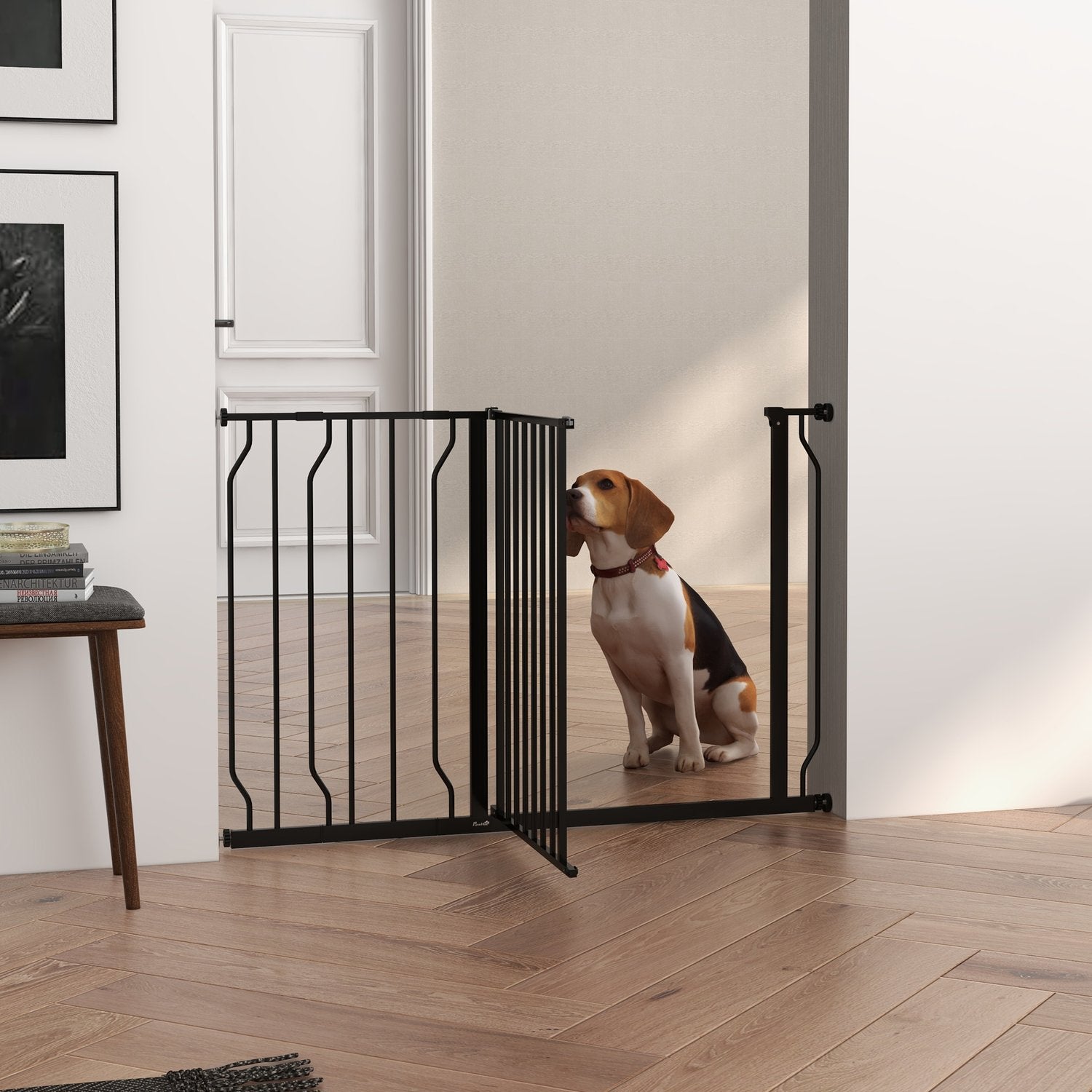 Justerbar hundport, ingen borrning, tvåvägsöppning, svart