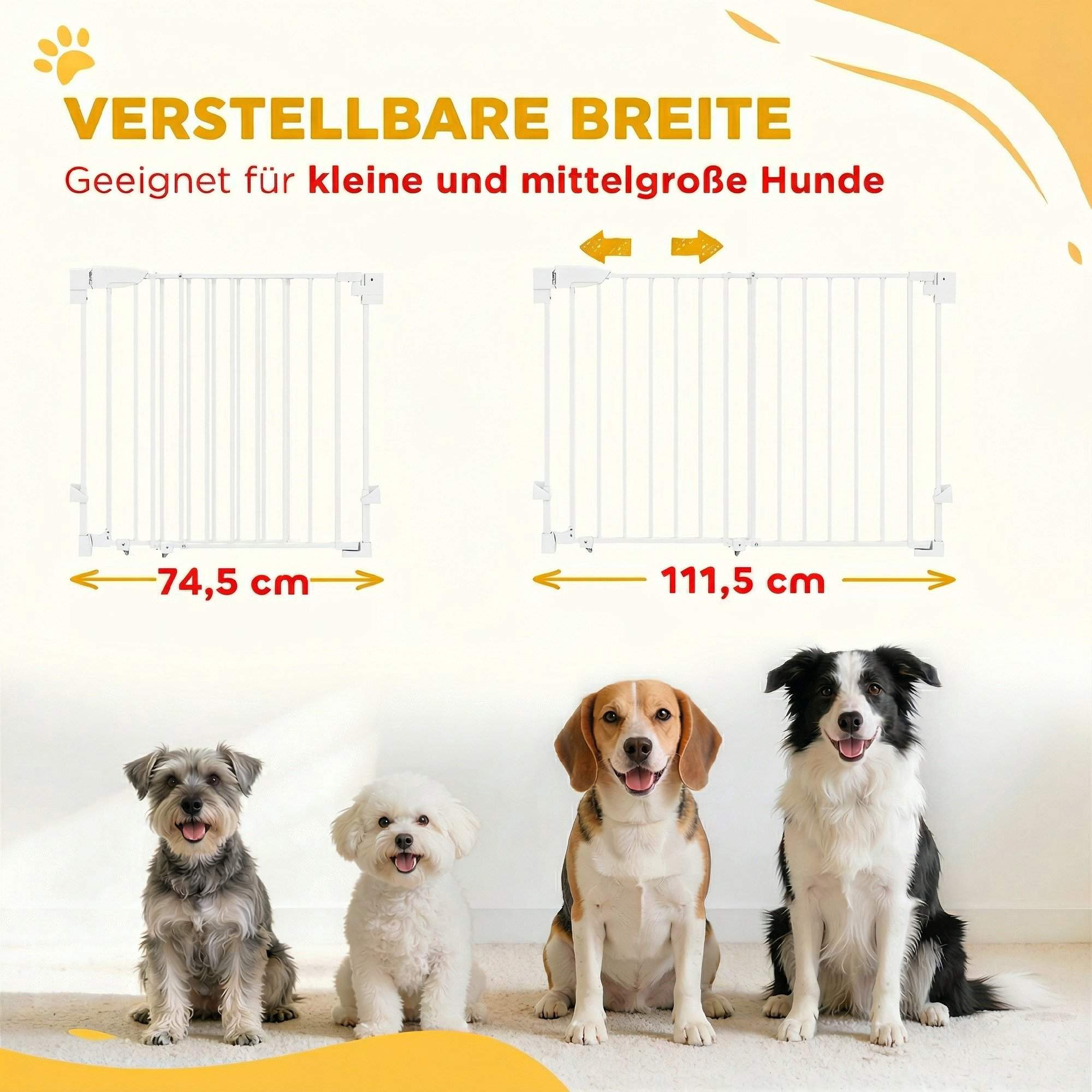 Justerbar husdjursgrind, automatisk stängning, 74,5-111,5 cm, vit