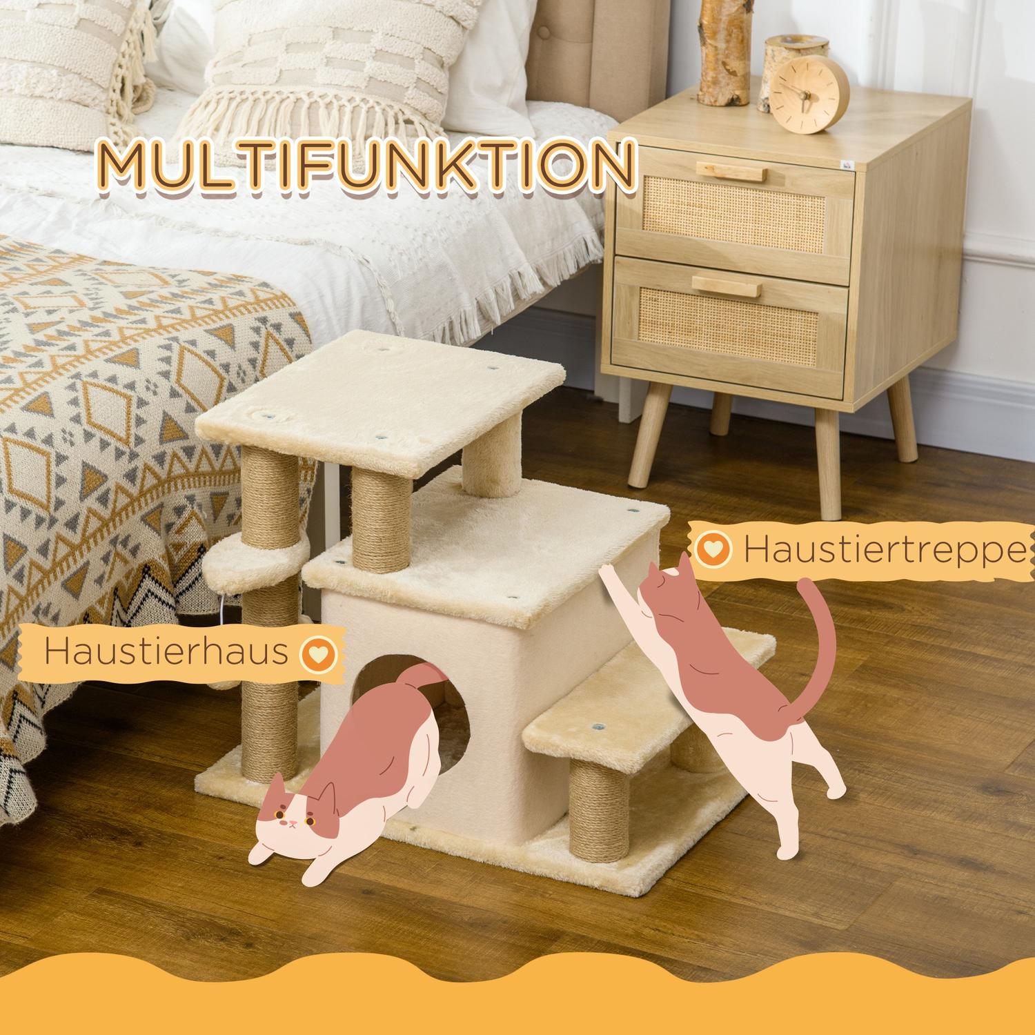 Justerbar husdjurstrappa med sovgrotta – katt- och liten hundramp