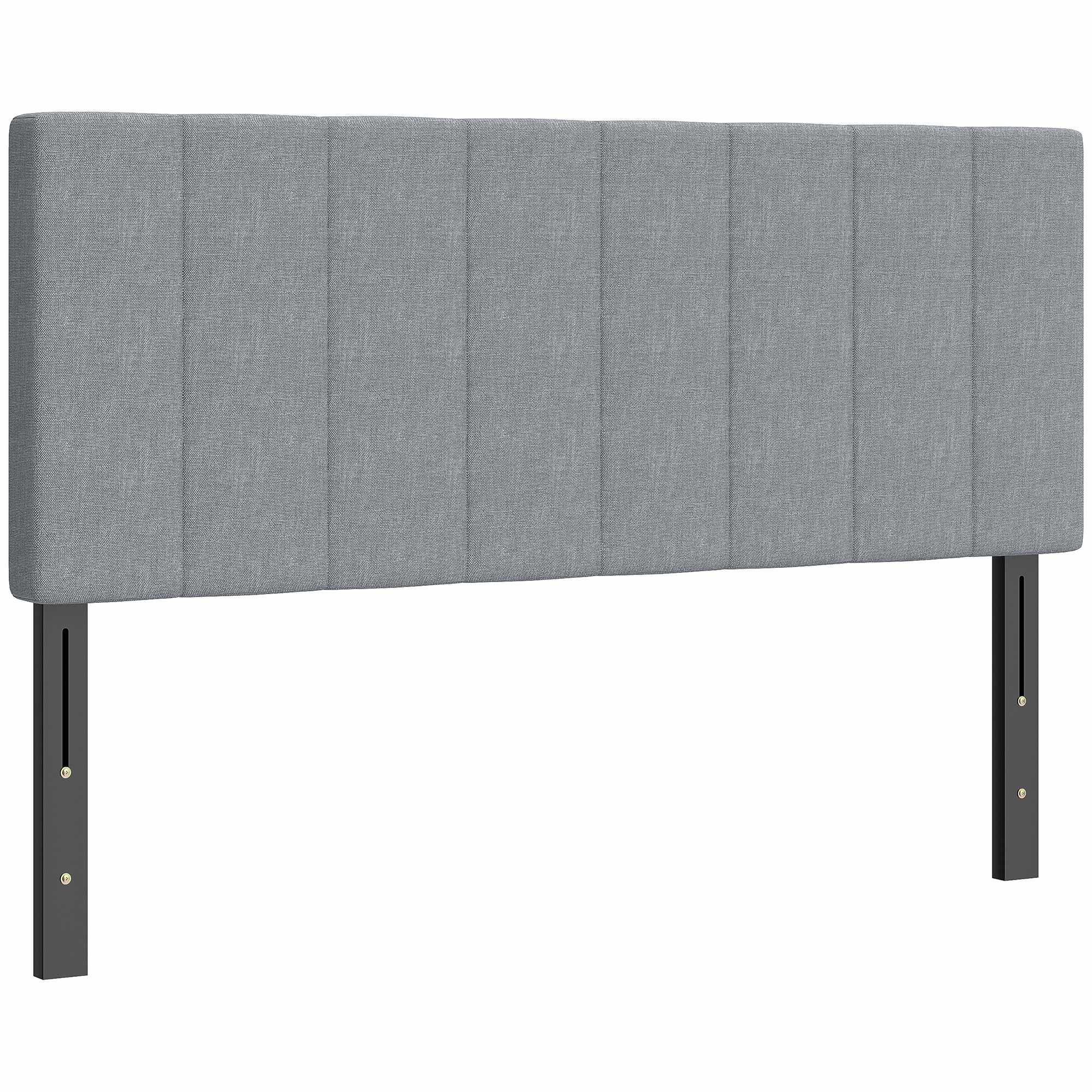 Justerbar huvudgavel med metallben, linne-look, 160 cm, grå