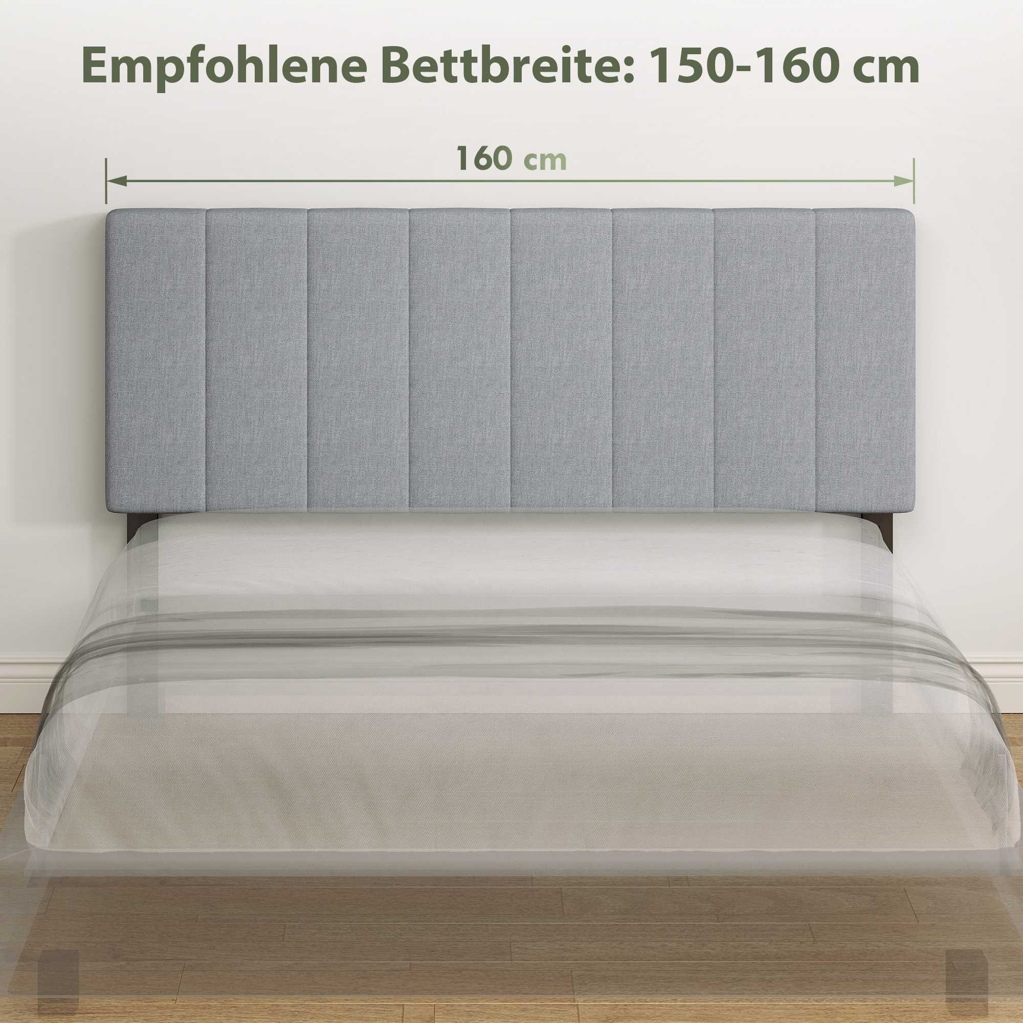 Justerbar huvudgavel med metallben, linne-look, 160 cm, grå