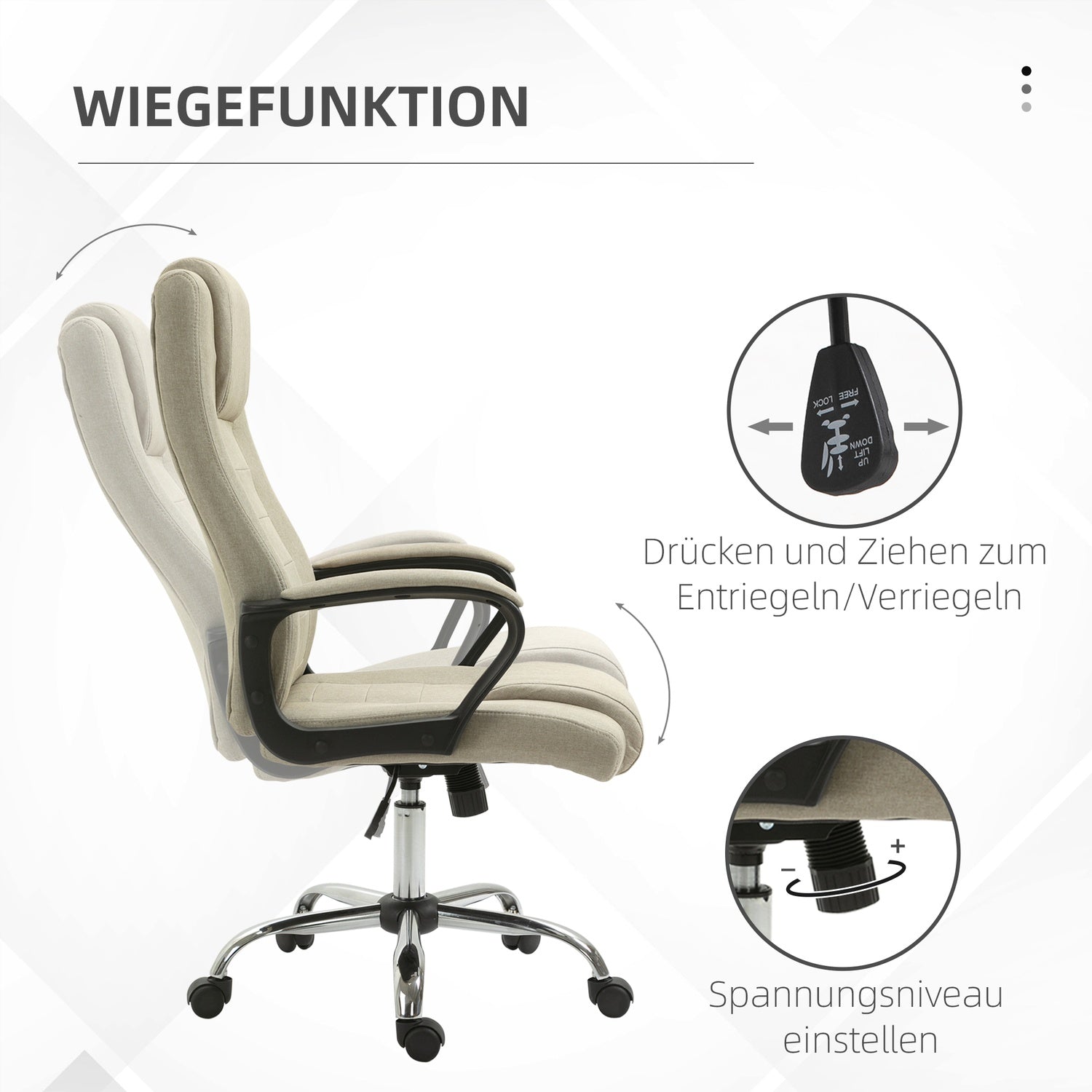 Justerbar kontorsstol, linnelook, beige, vridbar, 5 hjul
