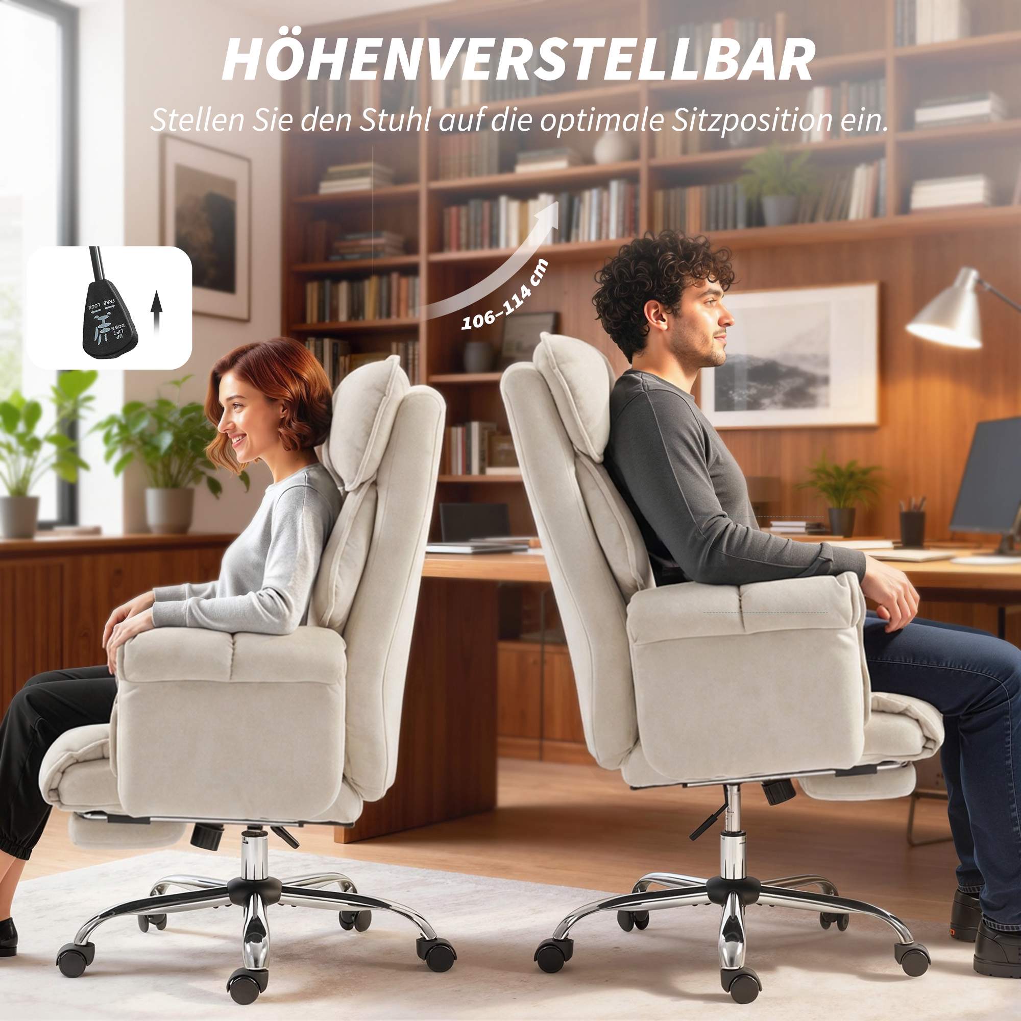 Justerbar kontorsstol med svankstöd, fotstöd, krämfärgad