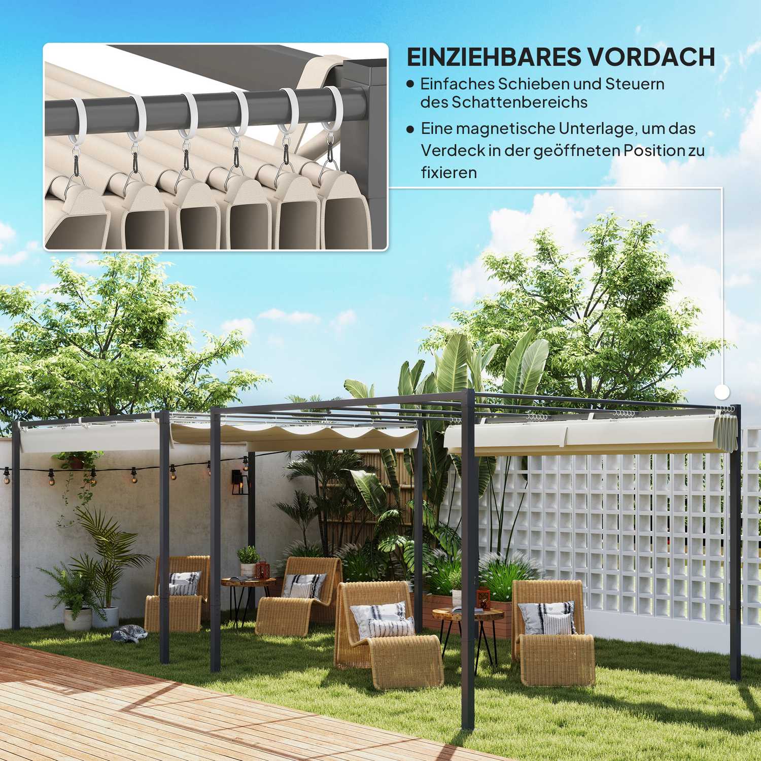 Justerbar metall Pergola Pavilion 3x3m, Beige, UV-skydd