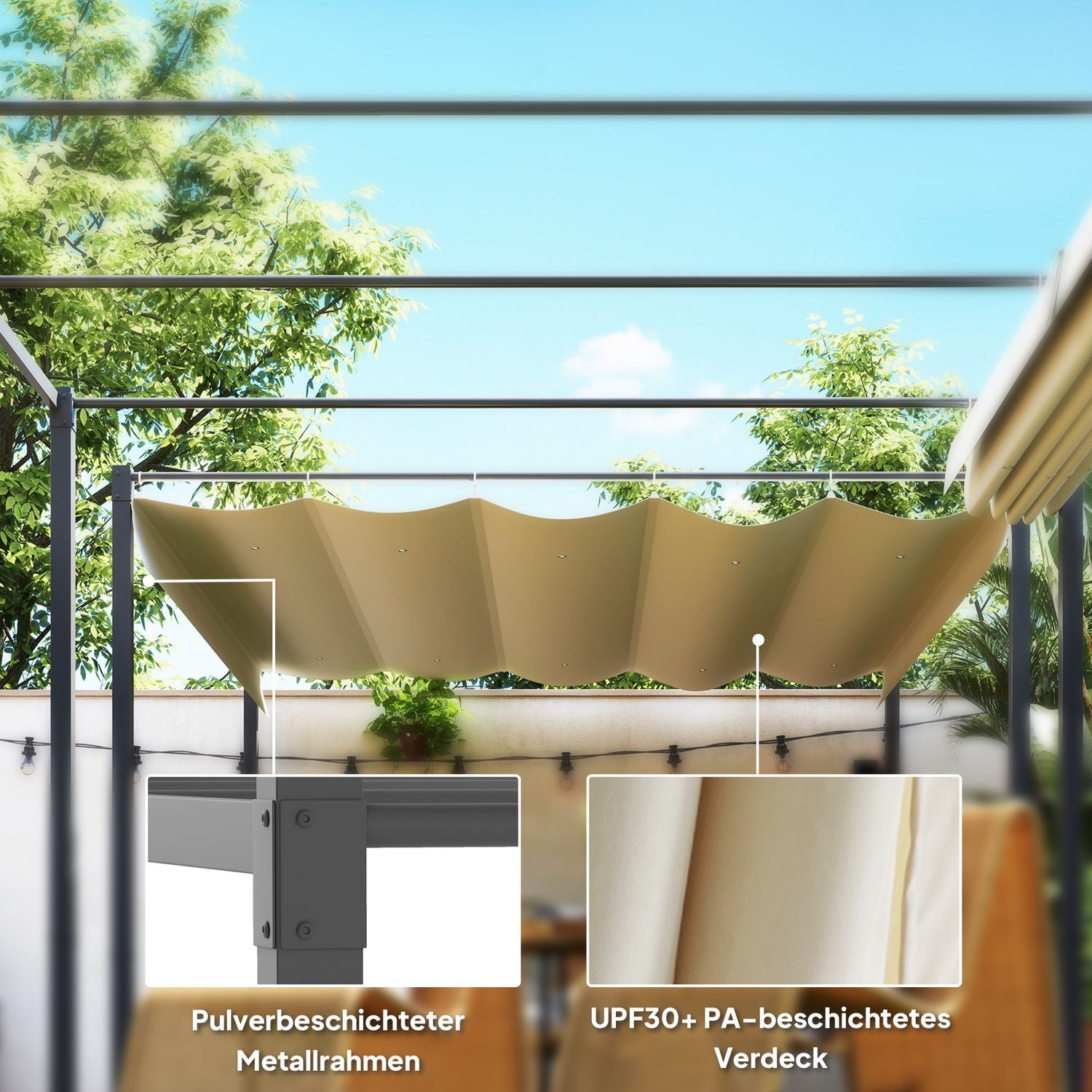 Justerbar metall Pergola Pavilion 3x3m, Beige, UV-skydd