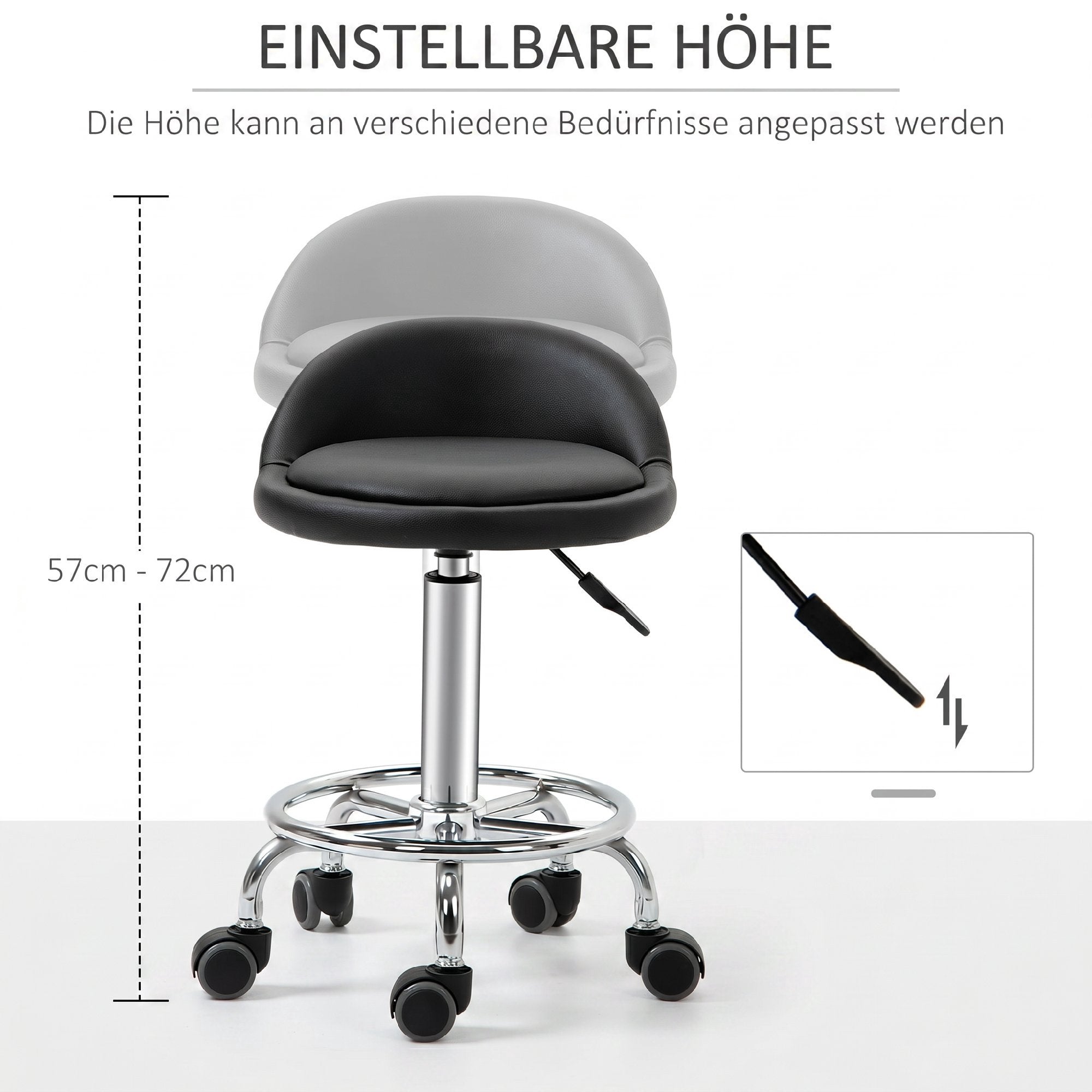 Justerbar rullpall set om 2 med ryggstöd, 57-72 cm