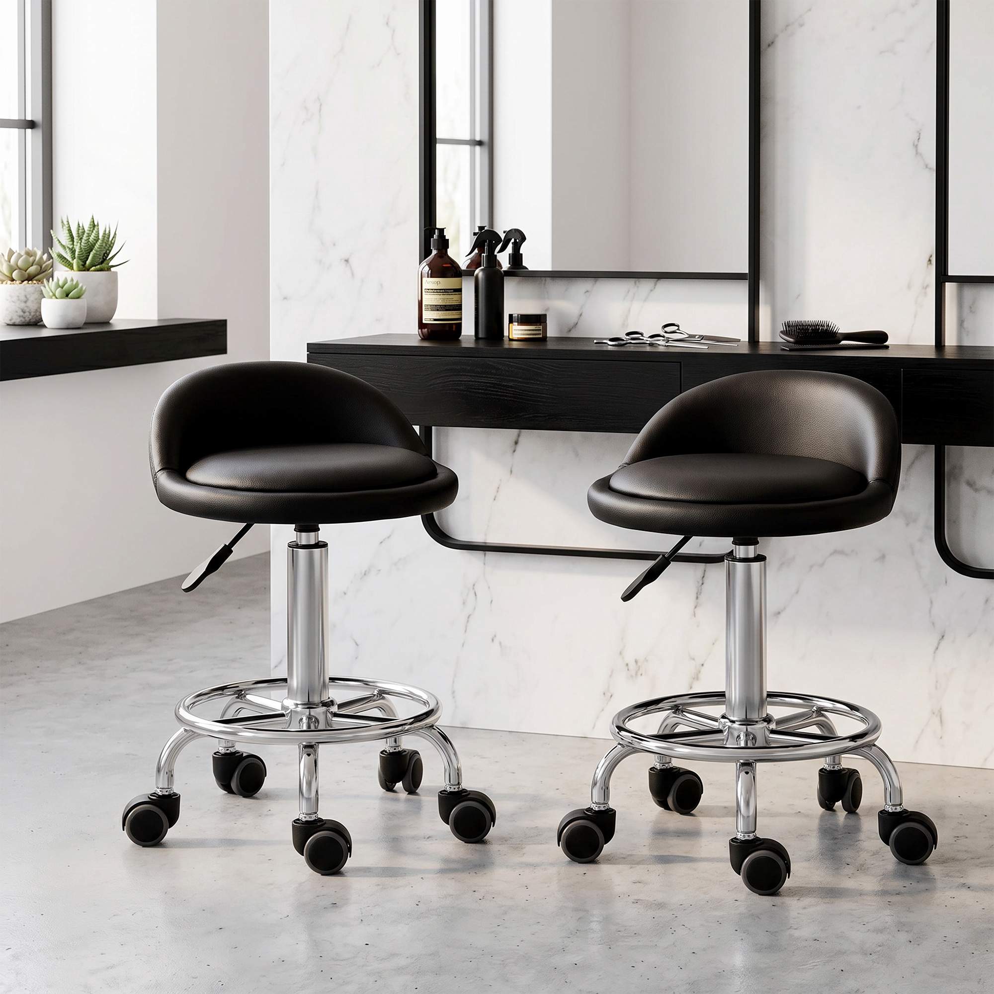 Justerbar rullpall set om 2 med ryggstöd, 57-72 cm