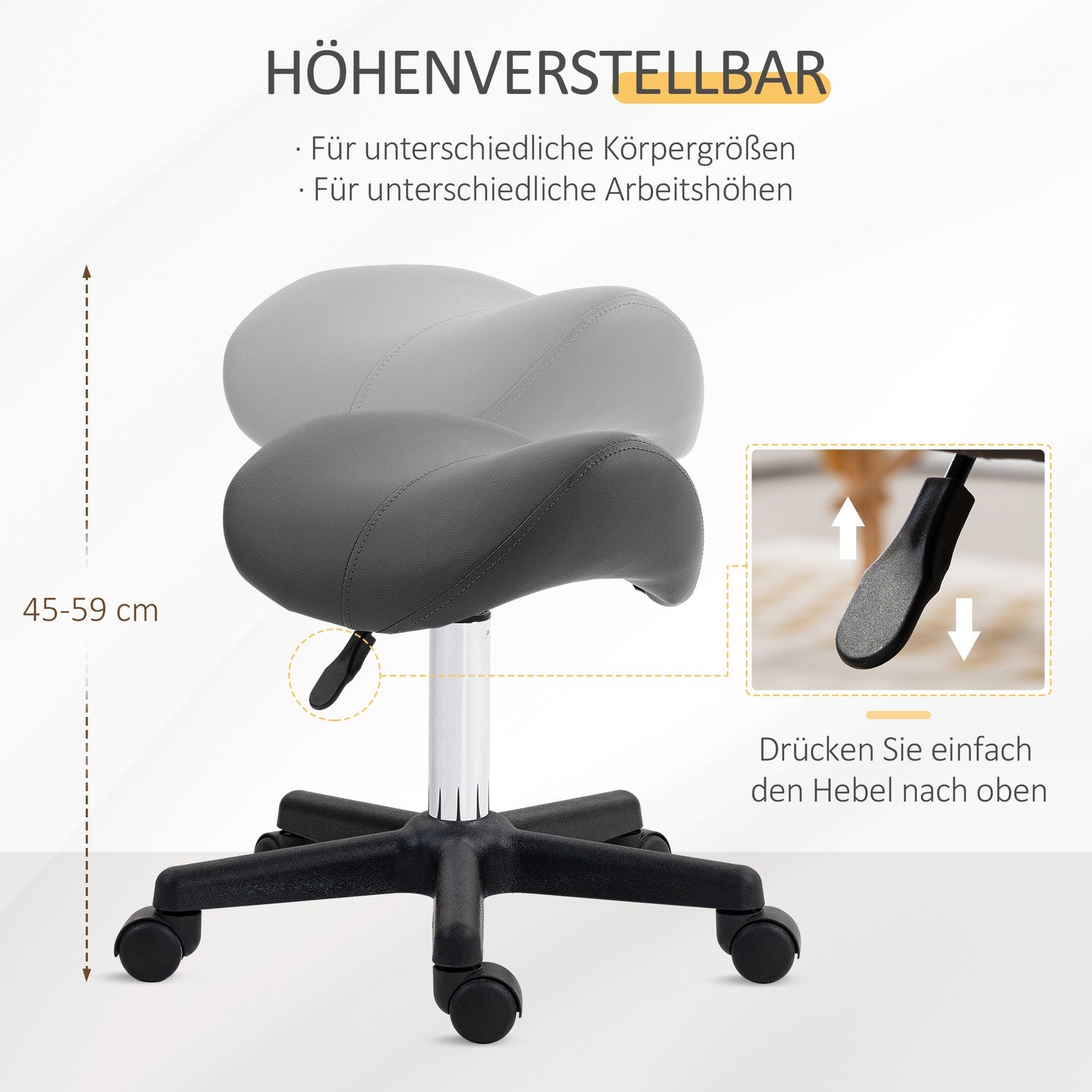 Justerbar sadelpall, svart konstläder, kapacitet 120 kg