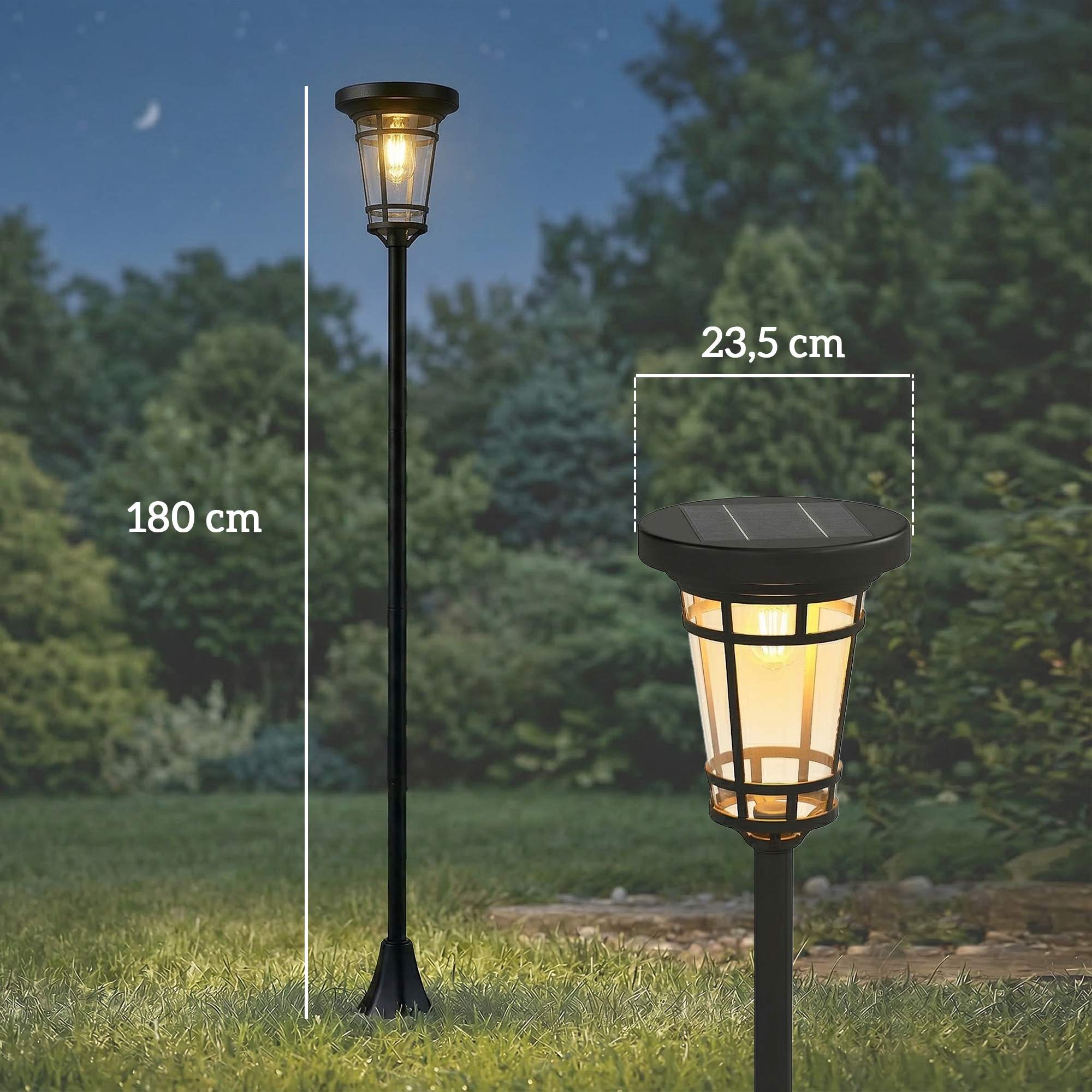 Justerbar solcellslampa för trädgården, 2 lägen, IP44, 180 cm