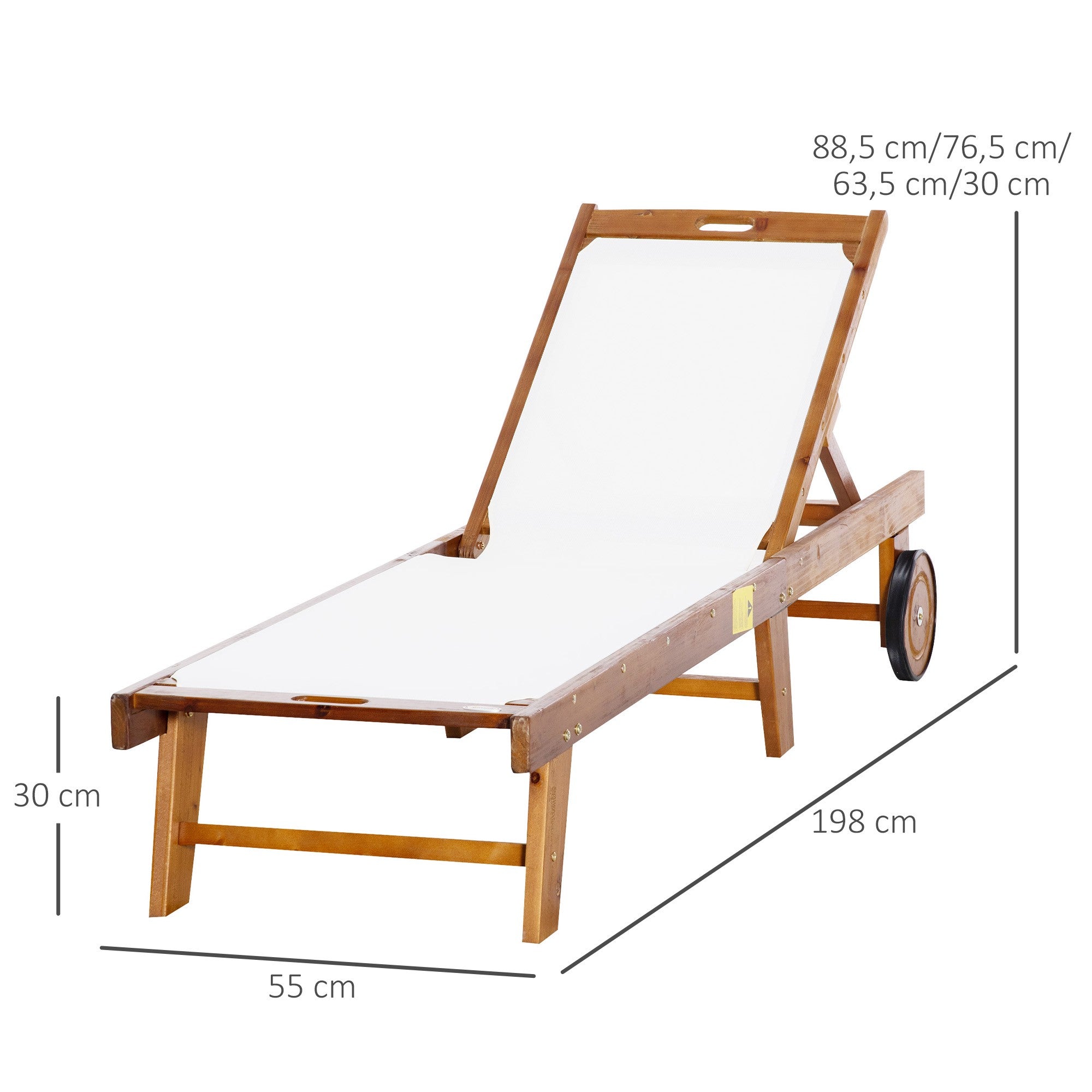 Justerbar solsäng i akaciaträ med hjul, 198 cm