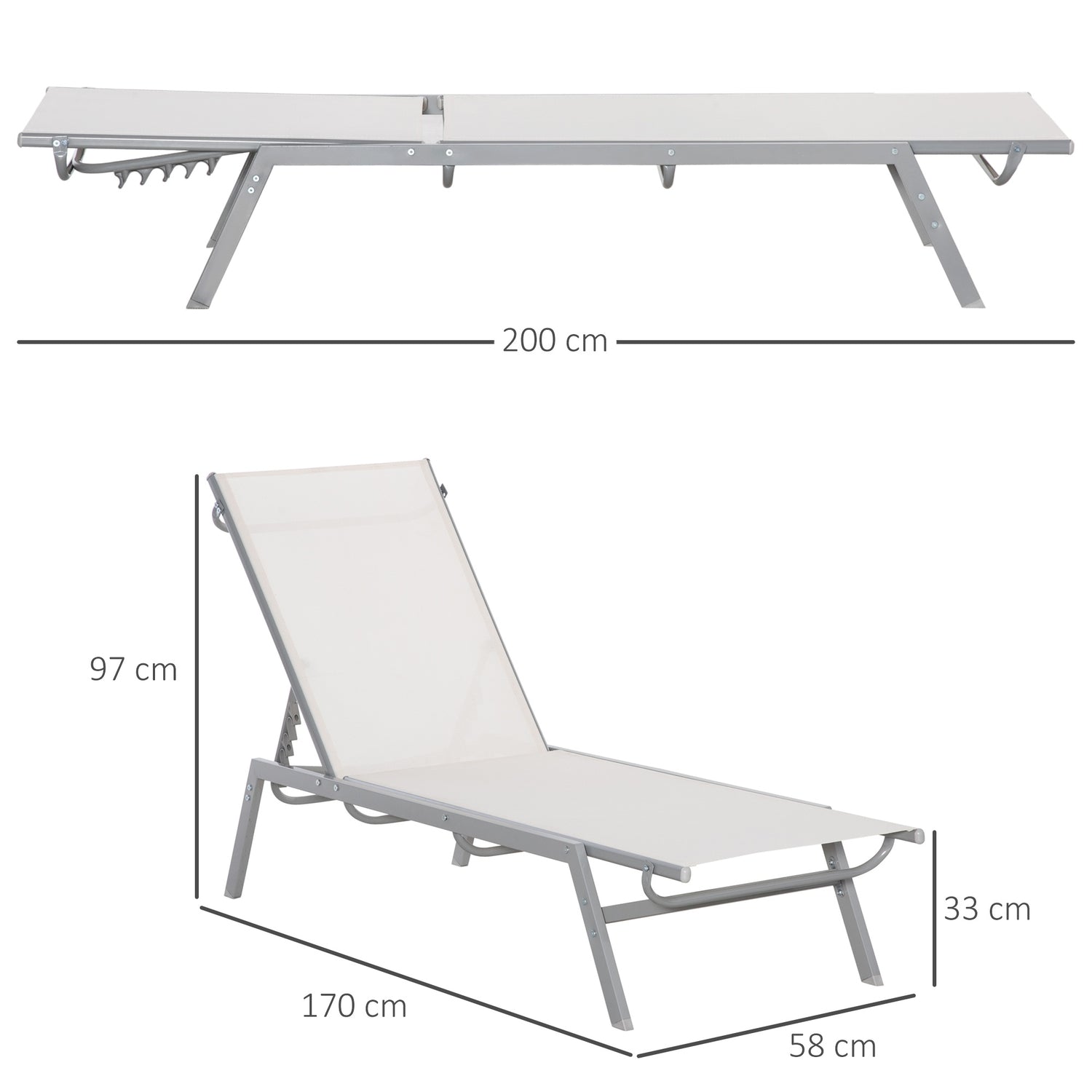 Justerbar solstol med kudde, gräddvit, metallnät