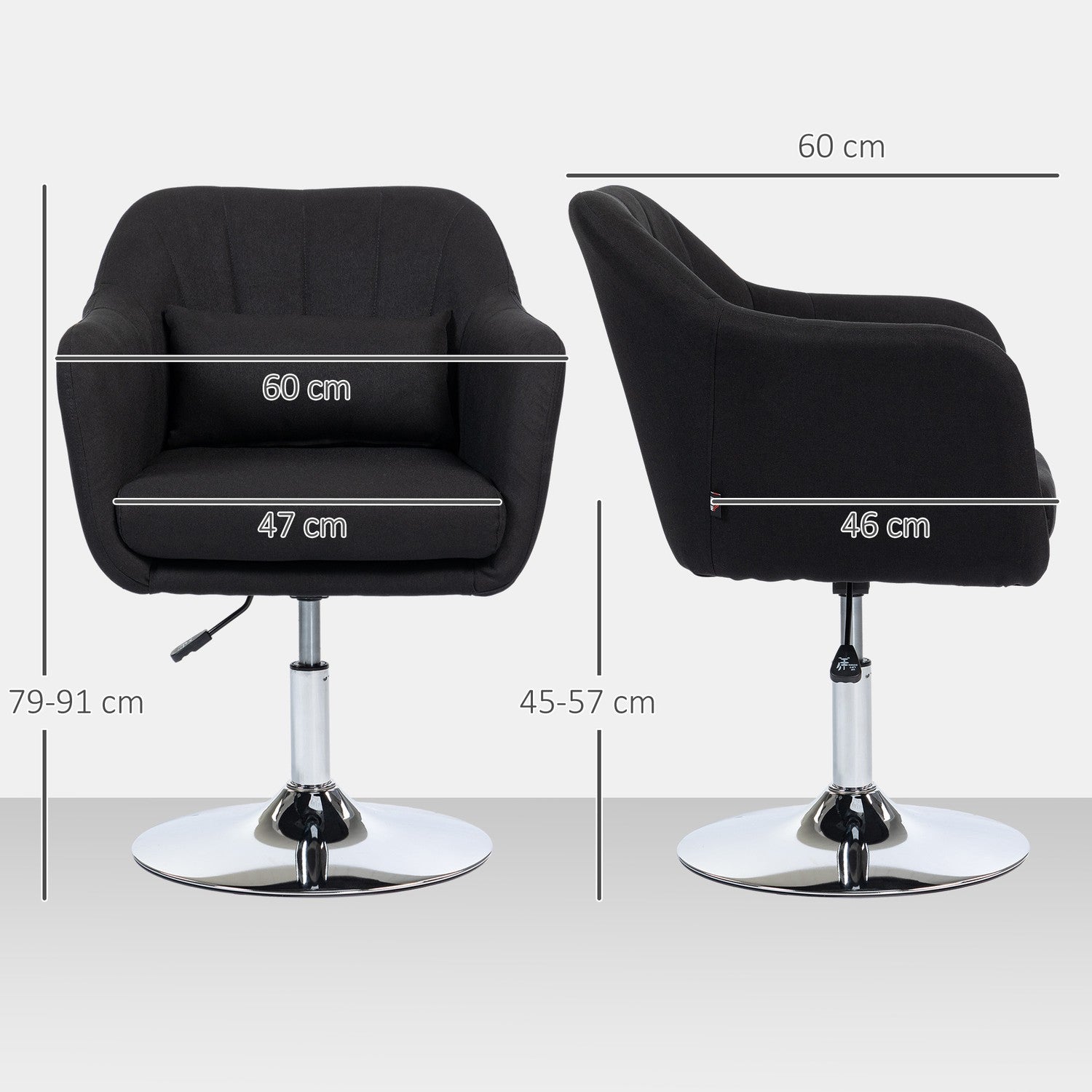 Justerbar svart loungestol – metallram, armstöd, kudde