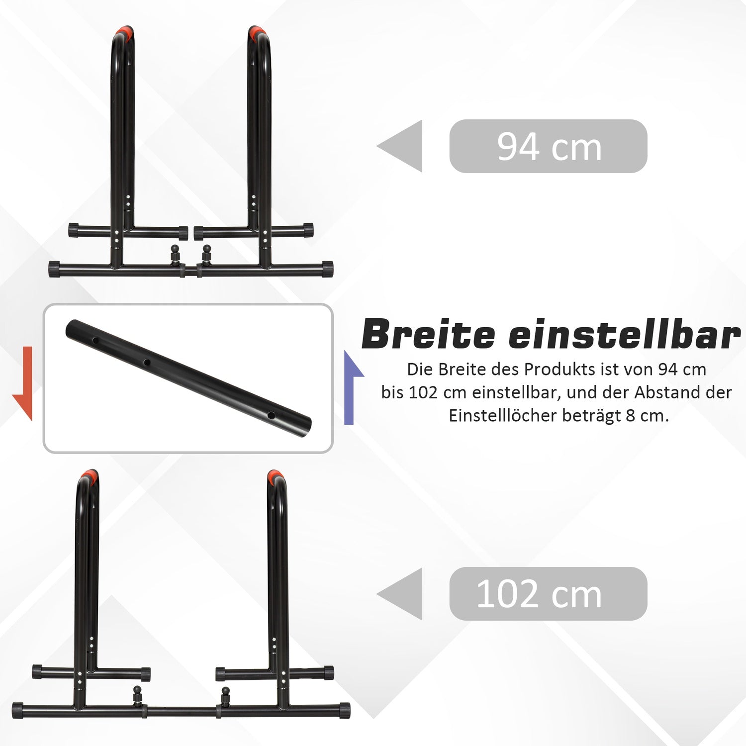 Justerbar svart stålstång, push-up station 94/102x62x73 cm