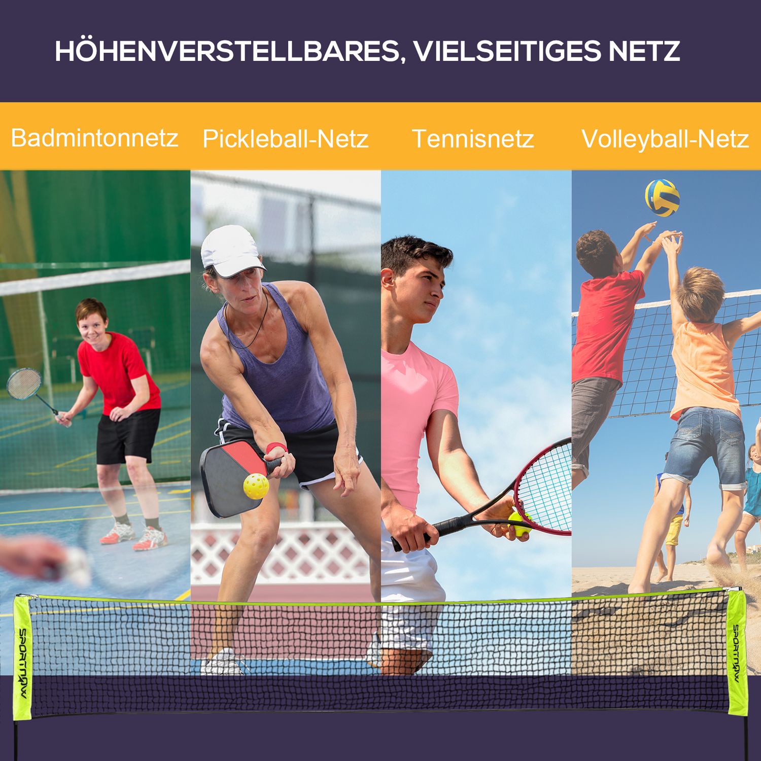 Justerbart badminton- och tennisnätset, inomhus/utomhusbruk