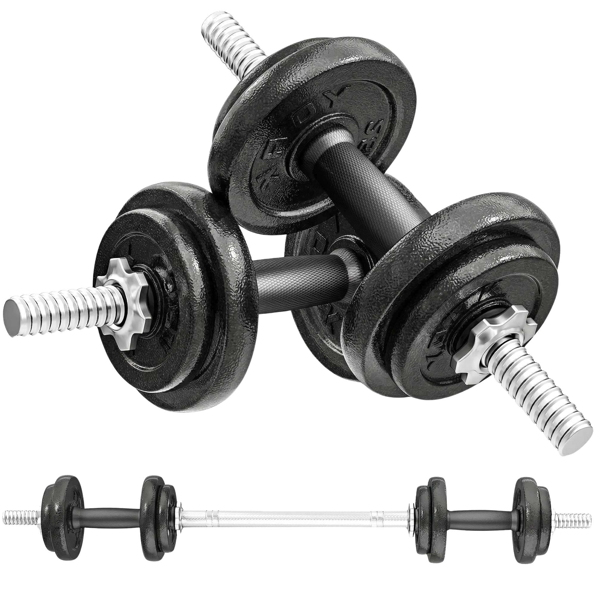 Justerbart hantel- och skivstångsset, 20 kg, halkfritt grepp