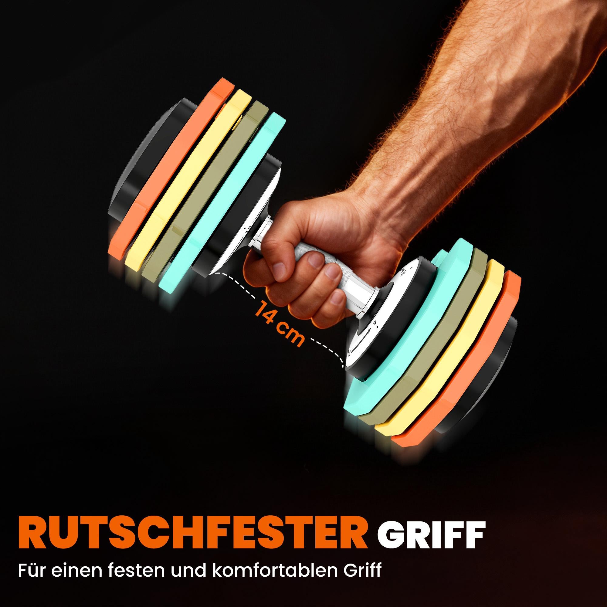 Justerbart hantelset, 5-25 kg, halkfritt grepp