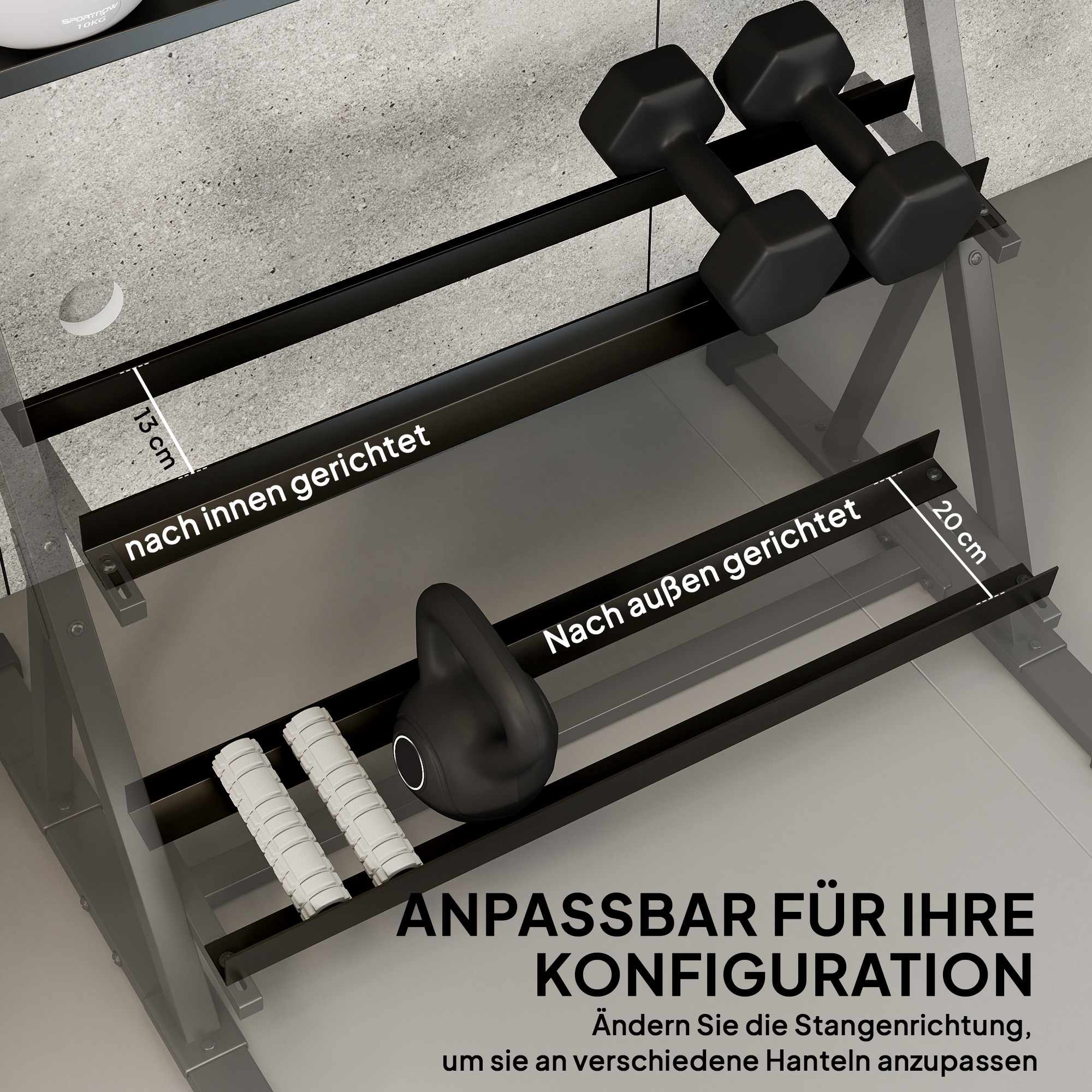 Justerbart hantelställ med 3 nivåer, 200 kg kapacitet, halkfri