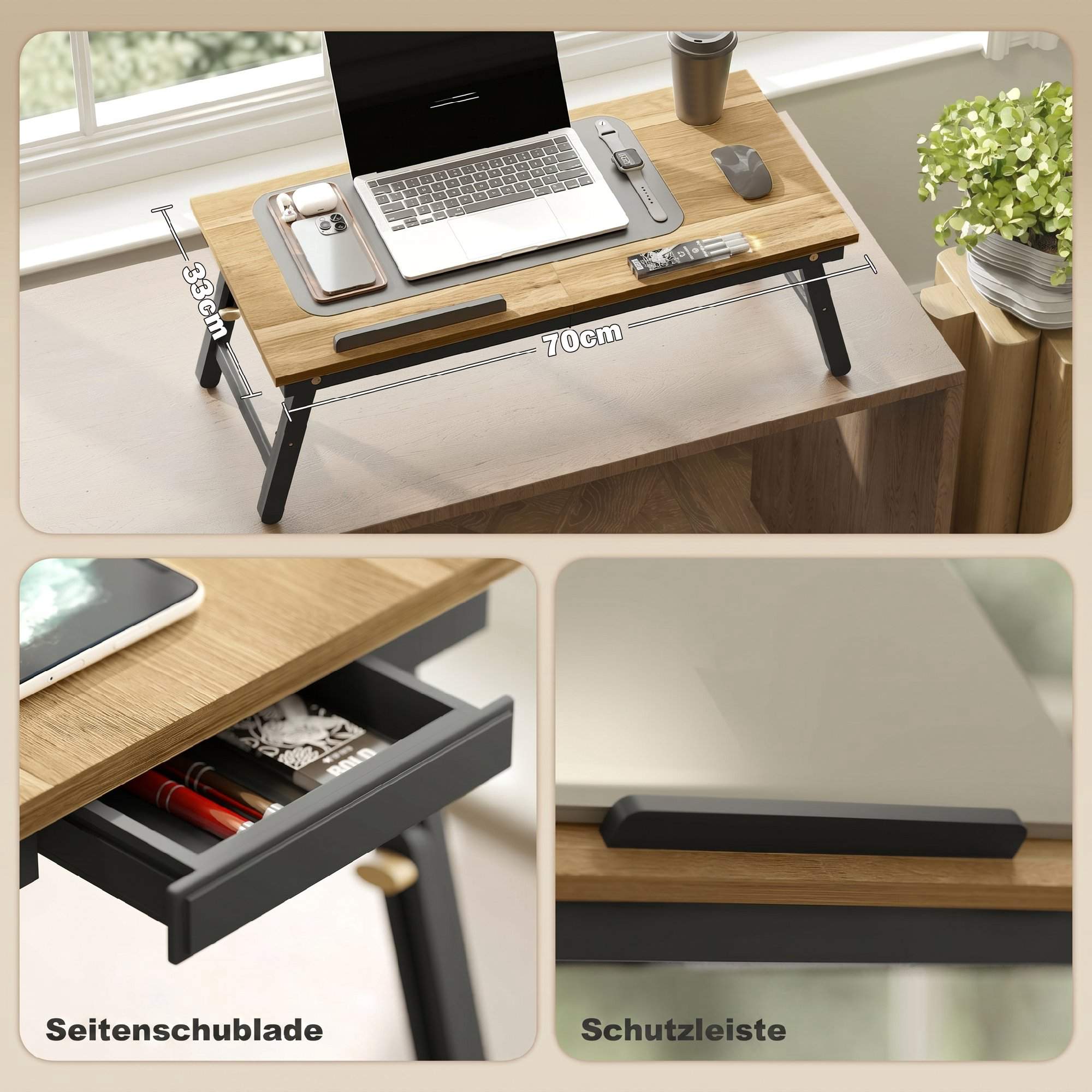 Justerbart laptop-sängbord med låda, hopfällbart
