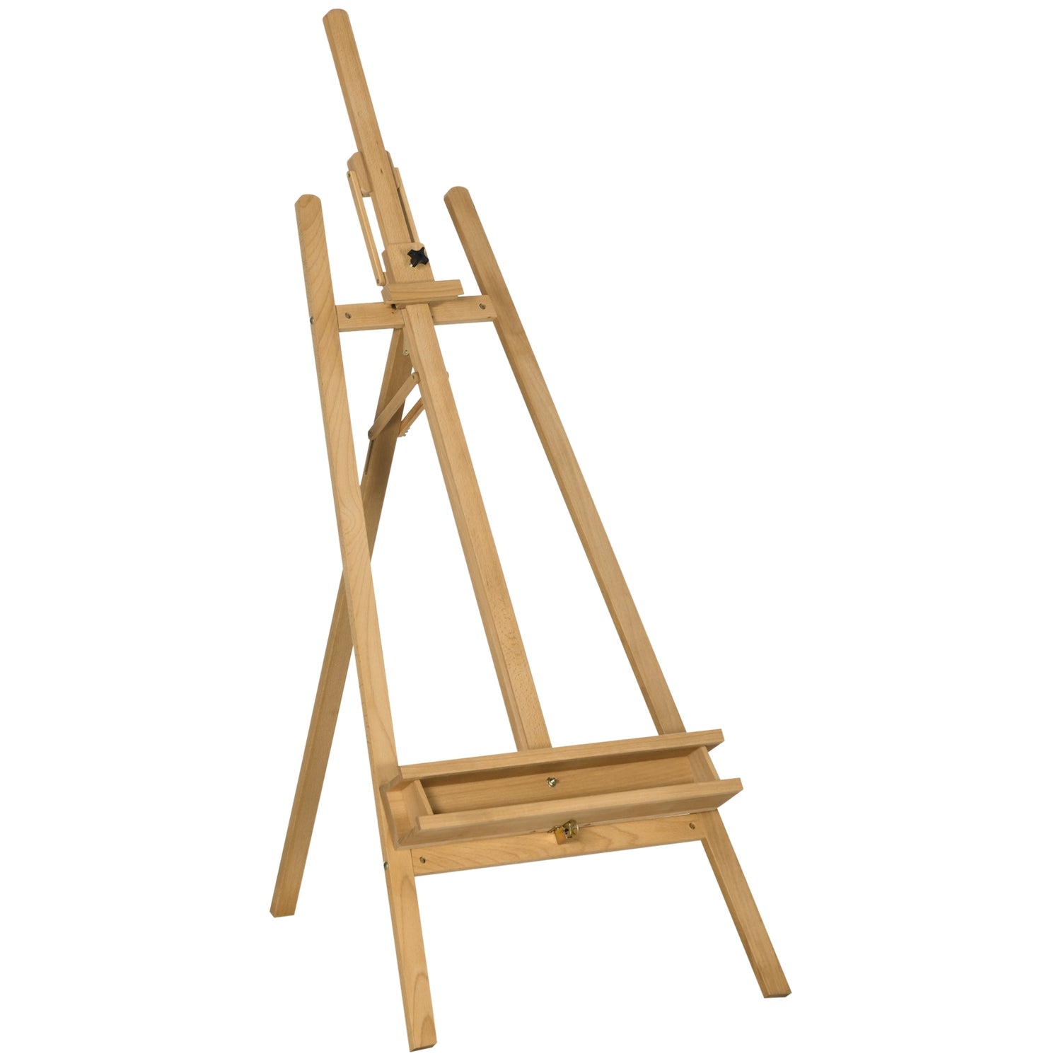 Justerbar trästafli 180-235 cm med hylla och canvashållare