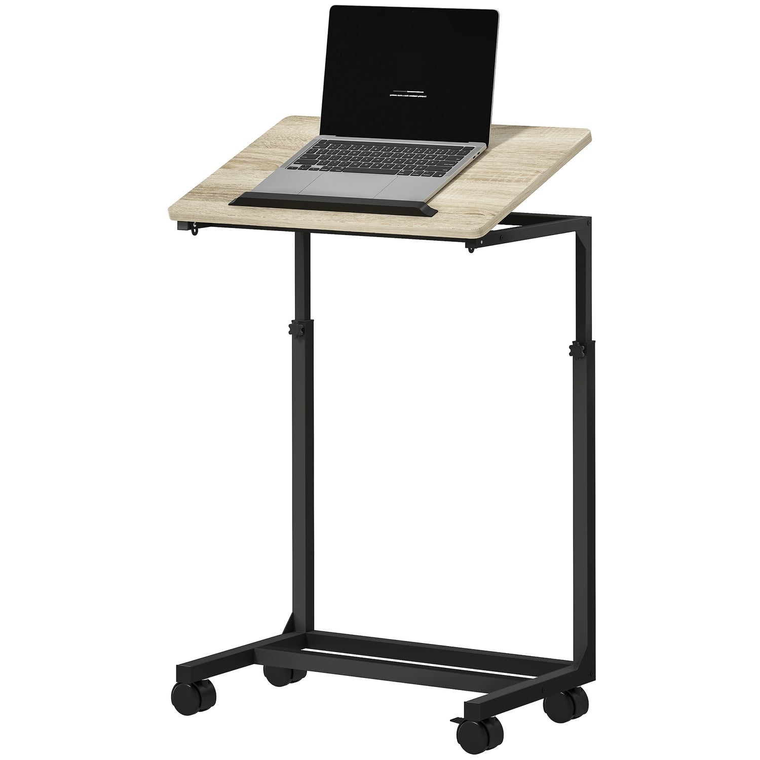 Justerbart sidobord med hjul, metallram, tippbart